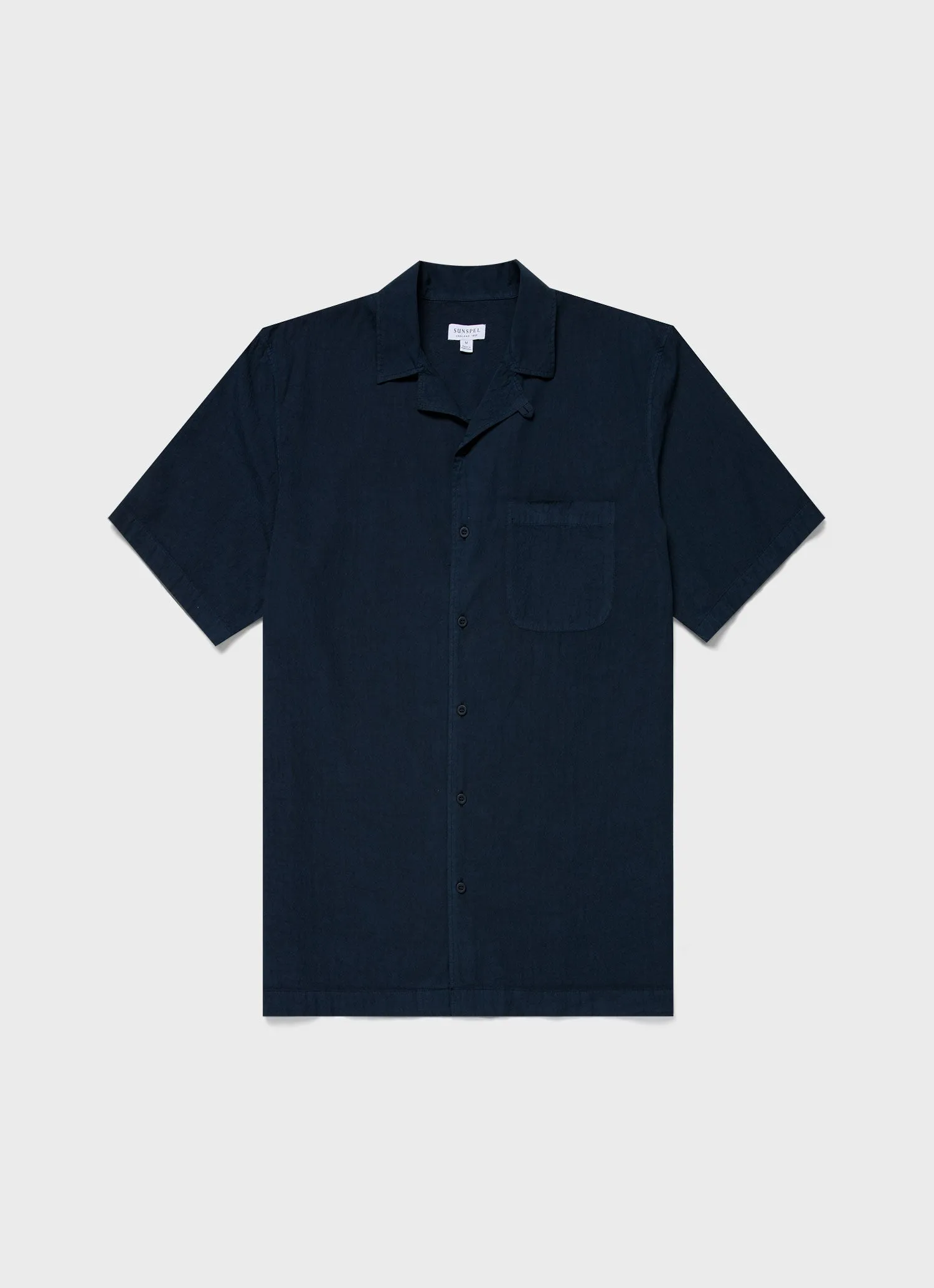 Men's Seersucker Camp Collar Shirt in Navy sold by Sunspel