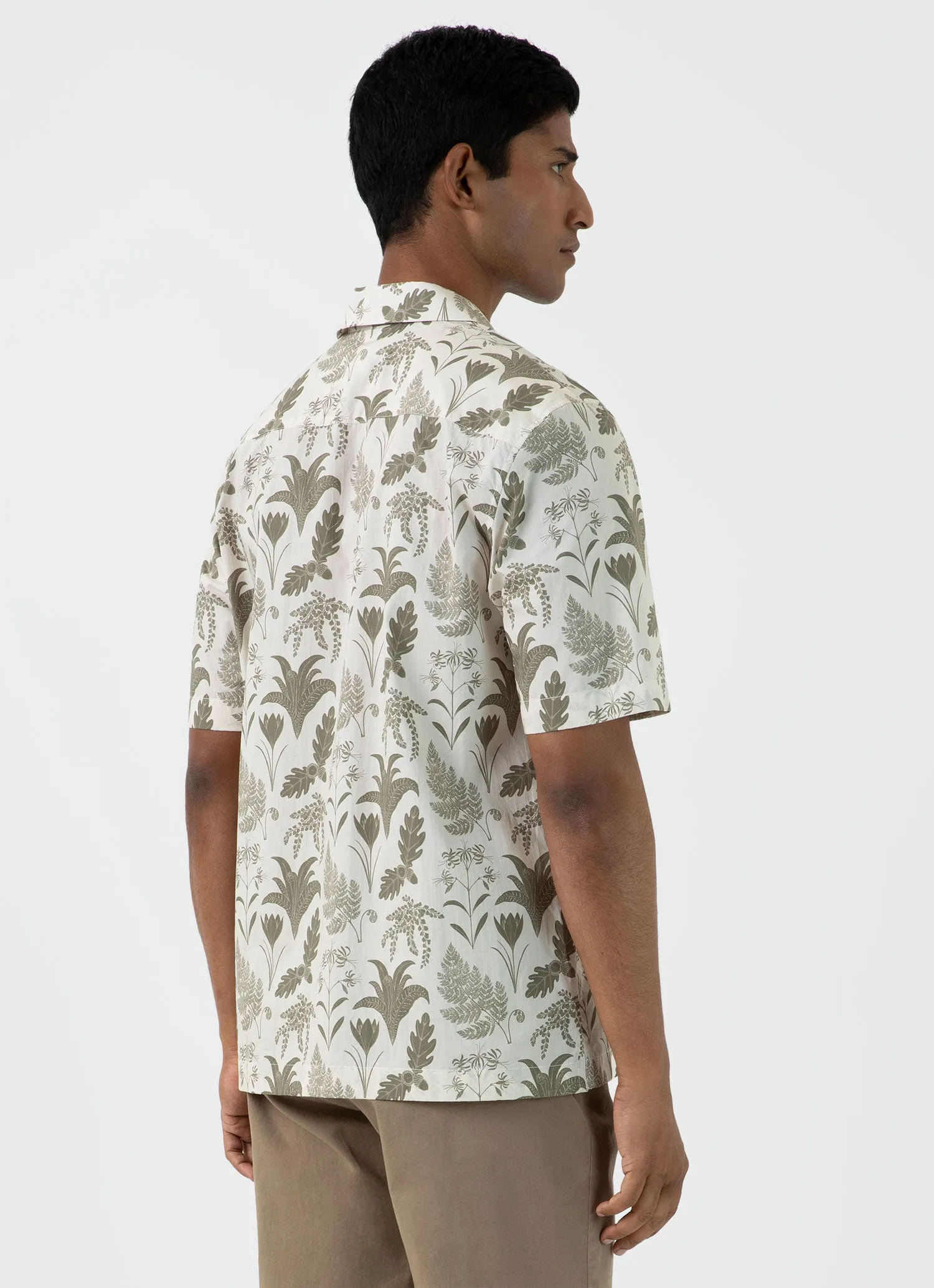 Men's Leaf Print Camp Collar Shirt in Ecru sold by Sunspel product image thumbnail 5