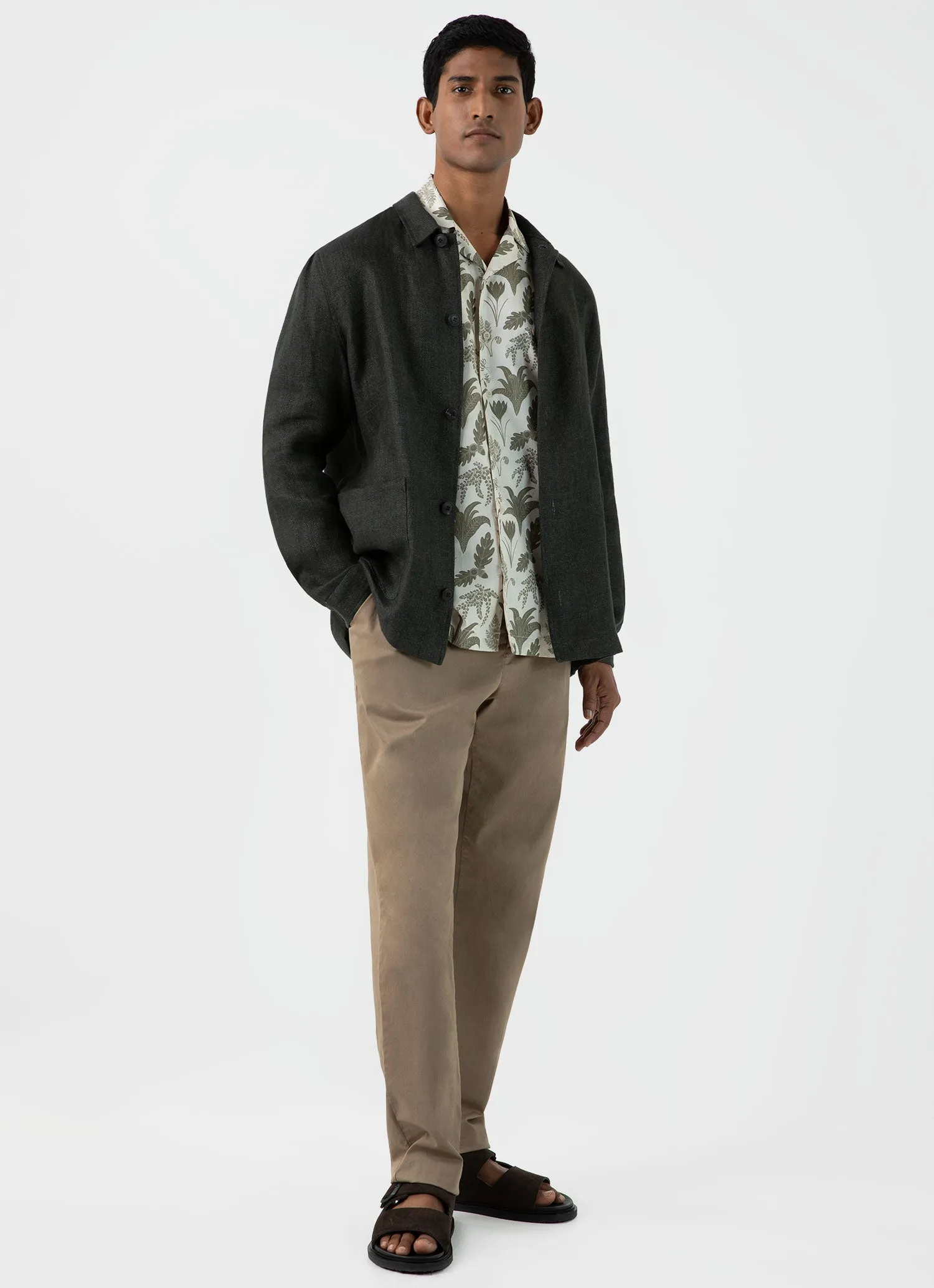 Men's Leaf Print Camp Collar Shirt in Ecru sold by Sunspel product image thumbnail 3