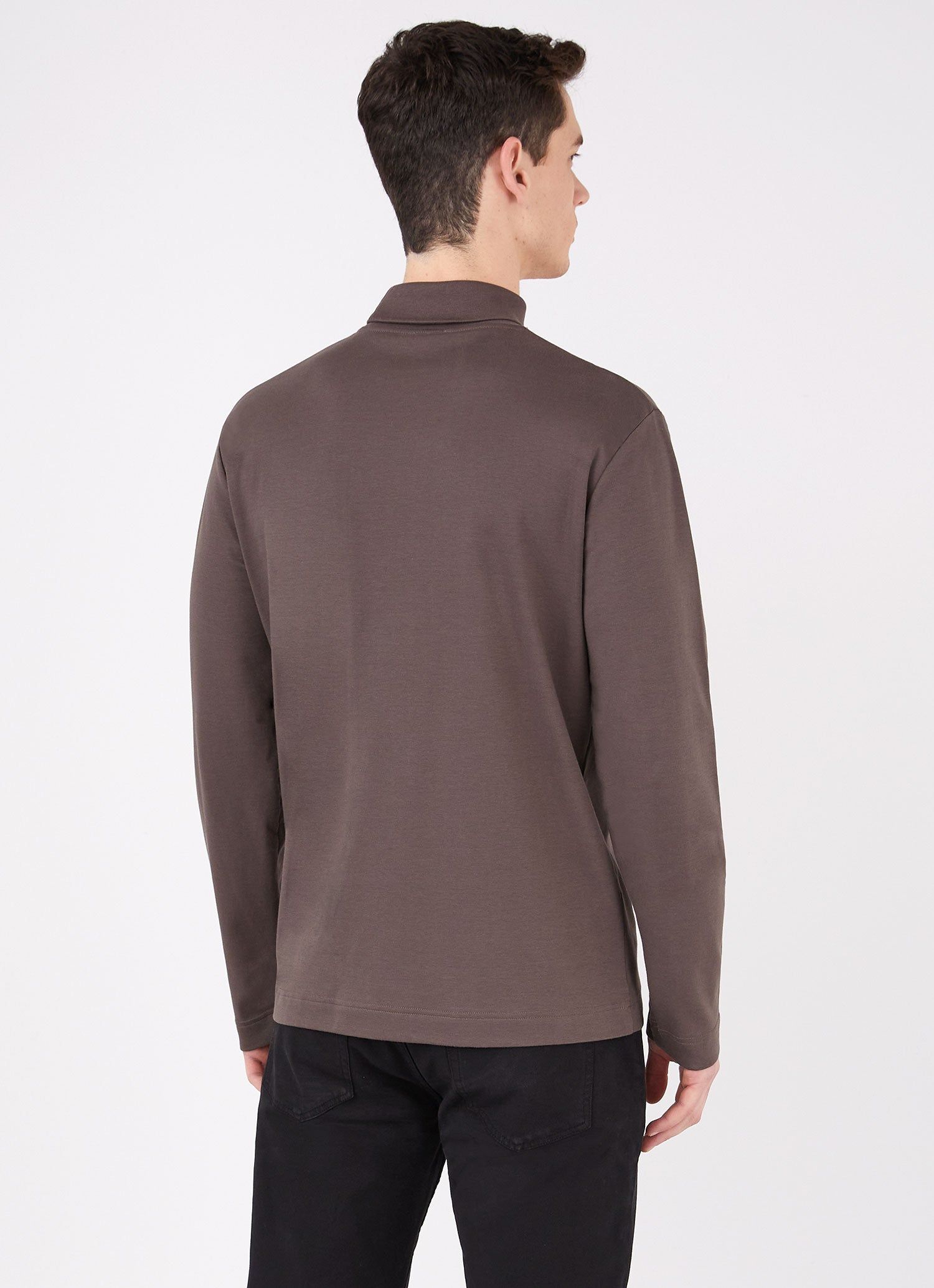 Men's Brushed Cotton Turtle Neck in Dark Walnut sold by Sunspel product image thumbnail 4