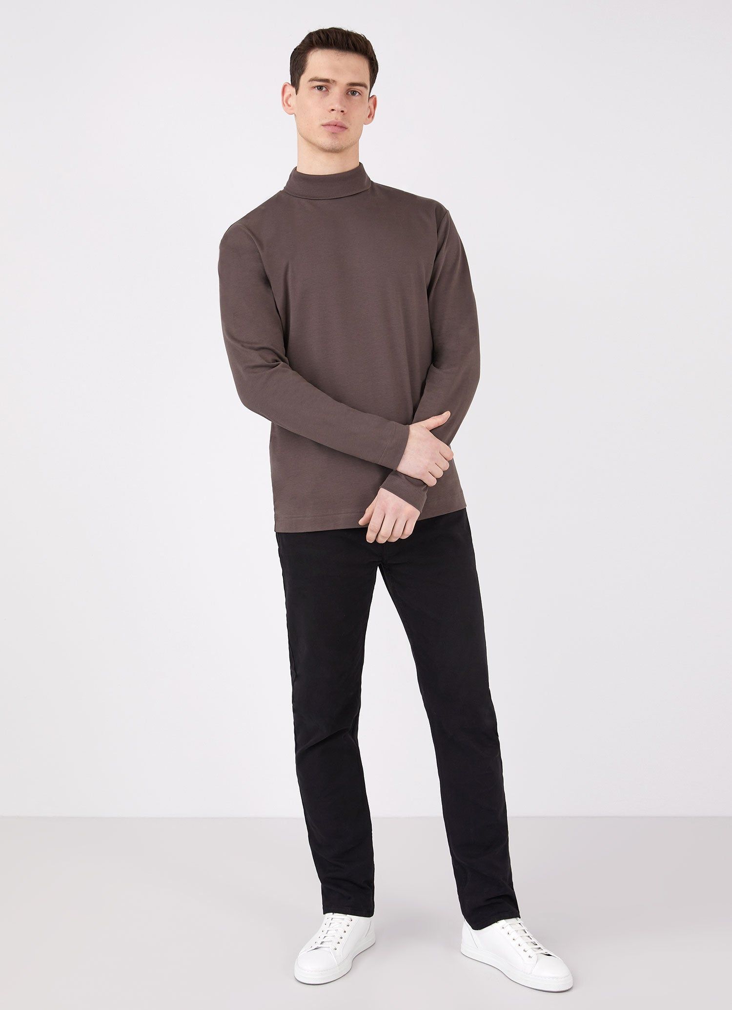 Men's Brushed Cotton Turtle Neck in Dark Walnut sold by Sunspel product image thumbnail 3