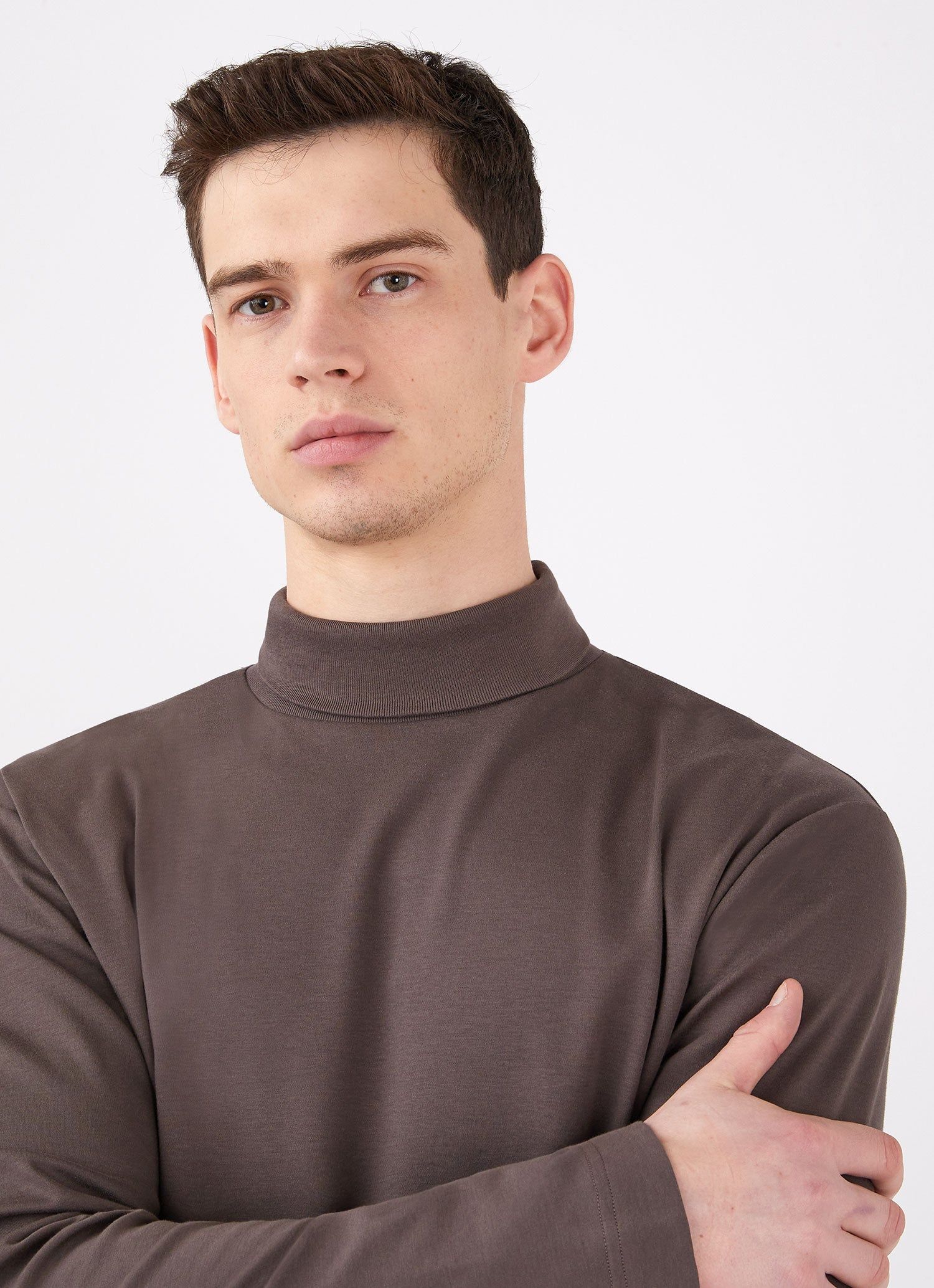 Men's Brushed Cotton Turtle Neck in Dark Walnut sold by Sunspel product image thumbnail 5