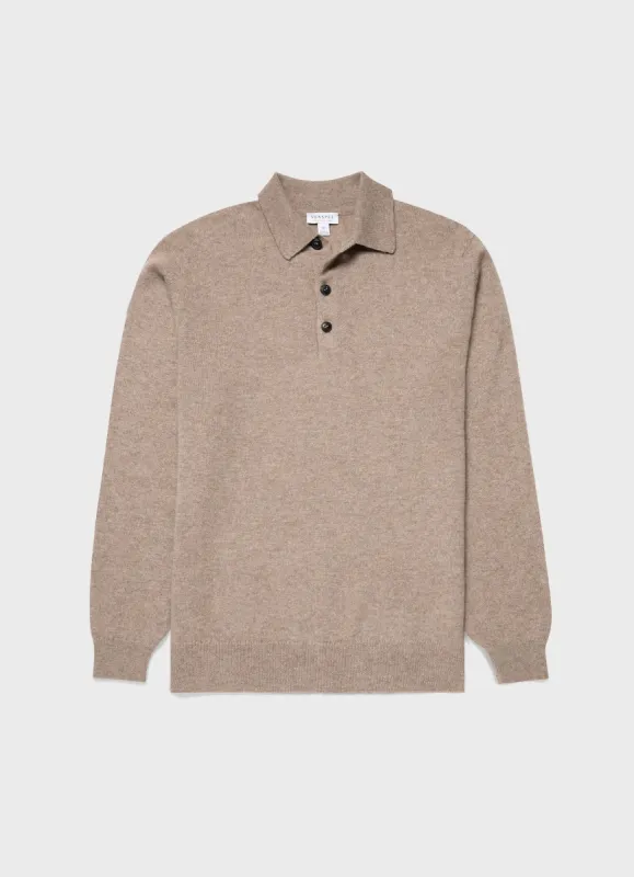 Men's Cashmere Polo Shirt in Natural Brown sold by Sunspel