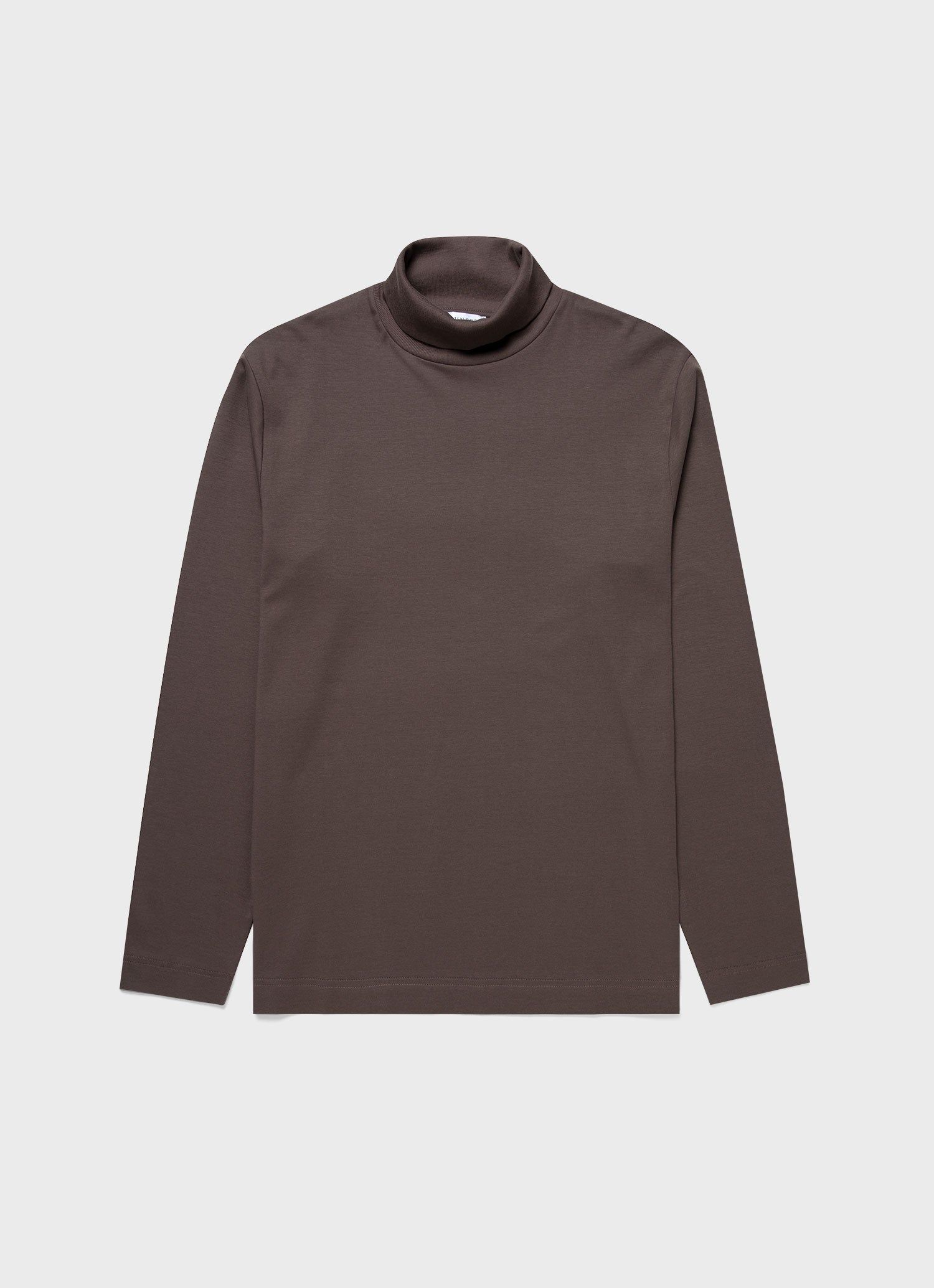 Men's Brushed Cotton Turtle Neck in Dark Walnut sold by Sunspel