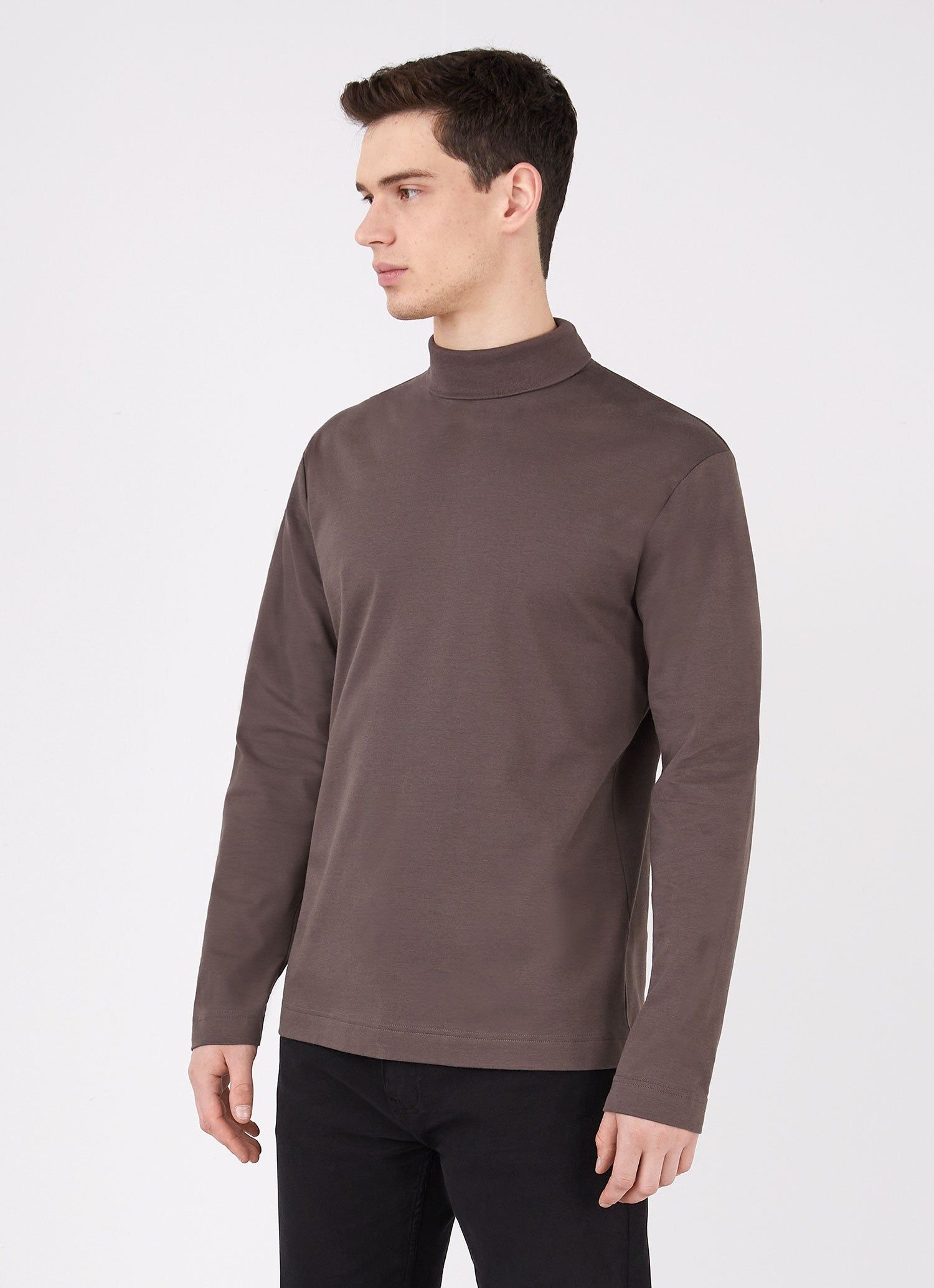 Men's Brushed Cotton Turtle Neck in Dark Walnut sold by Sunspel product image thumbnail 2