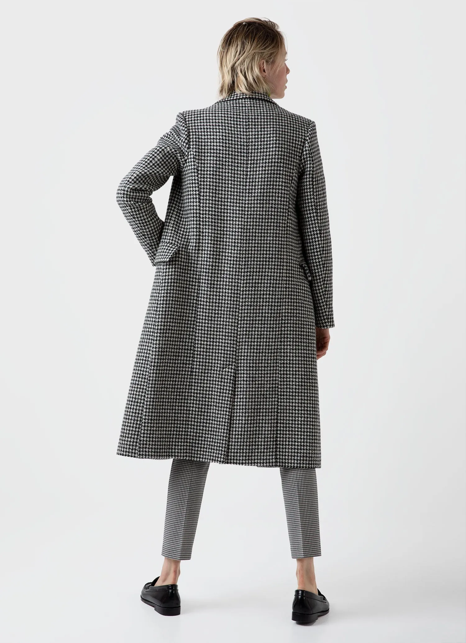 Women's Edie Campbell Harris Tweed Coat in Black/Ecru Check sold by Sunspel product image thumbnail 4