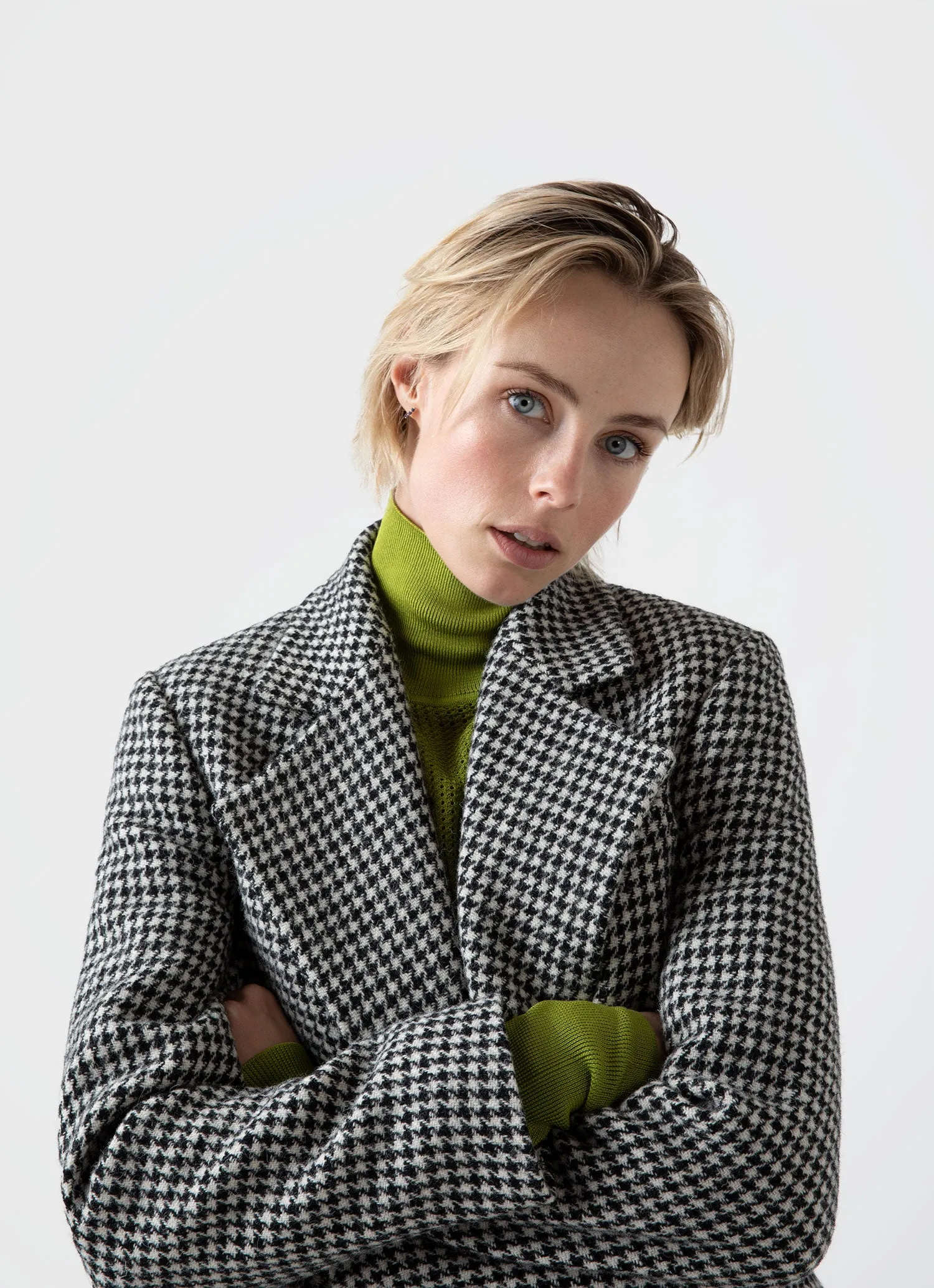 Women's Edie Campbell Harris Tweed Coat in Black/Ecru Check sold by Sunspel product image thumbnail 2