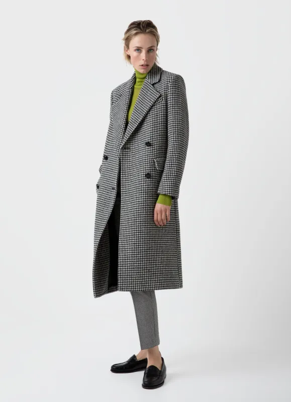 Women's Edie Campbell Harris Tweed Coat in Black/Ecru Check made by Sunspel