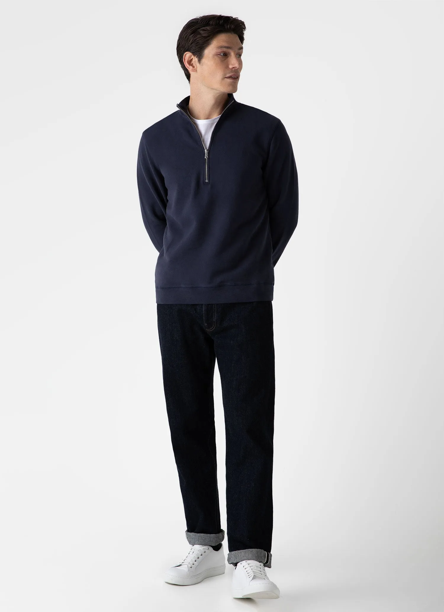 Men's Half Zip Loopback Sweatshirt in Navy sold by Sunspel product image thumbnail 3