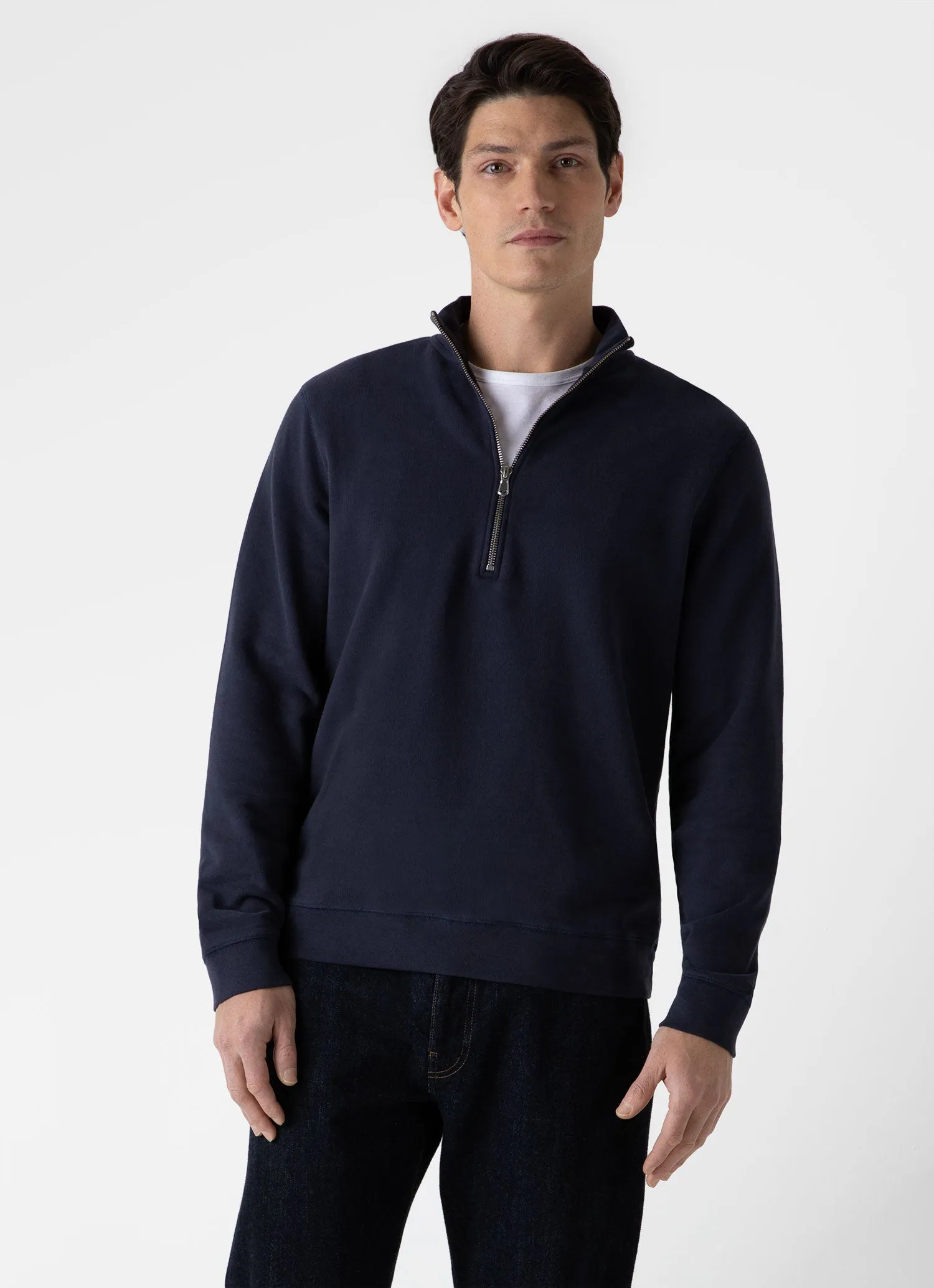 Men's Half Zip Loopback Sweatshirt in Navy sold by Sunspel product image thumbnail 2