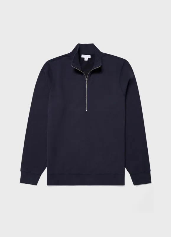 Men's Half Zip Loopback Sweatshirt in Navy sold by Sunspel