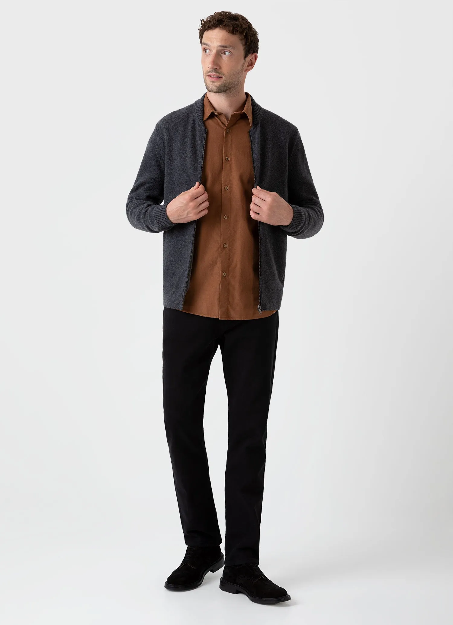 Men's Fine Cord Shirt in Pecan sold by Sunspel product image thumbnail 3