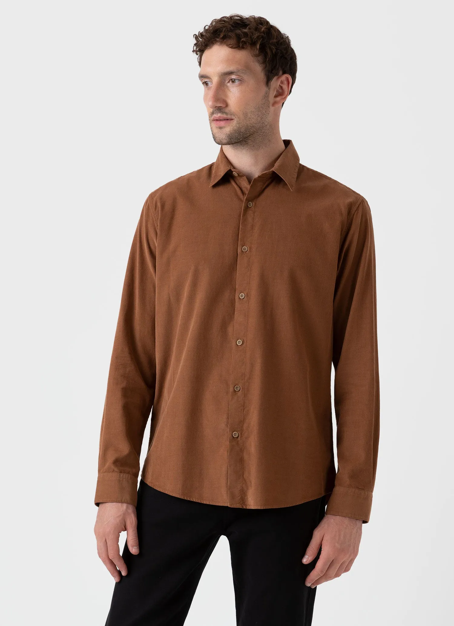 Men's Fine Cord Shirt in Pecan sold by Sunspel product image thumbnail 2