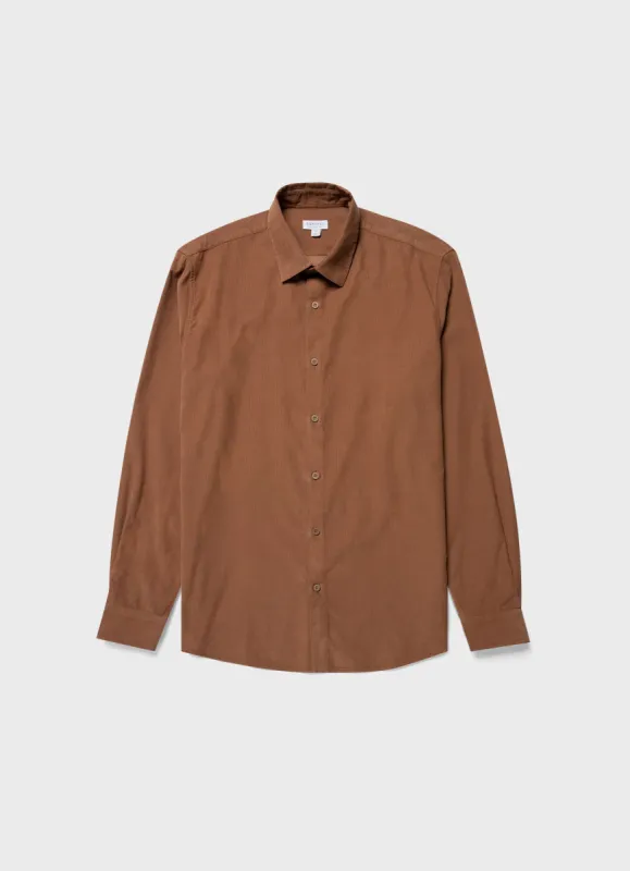 Men's Fine Cord Shirt in Pecan sold by Sunspel