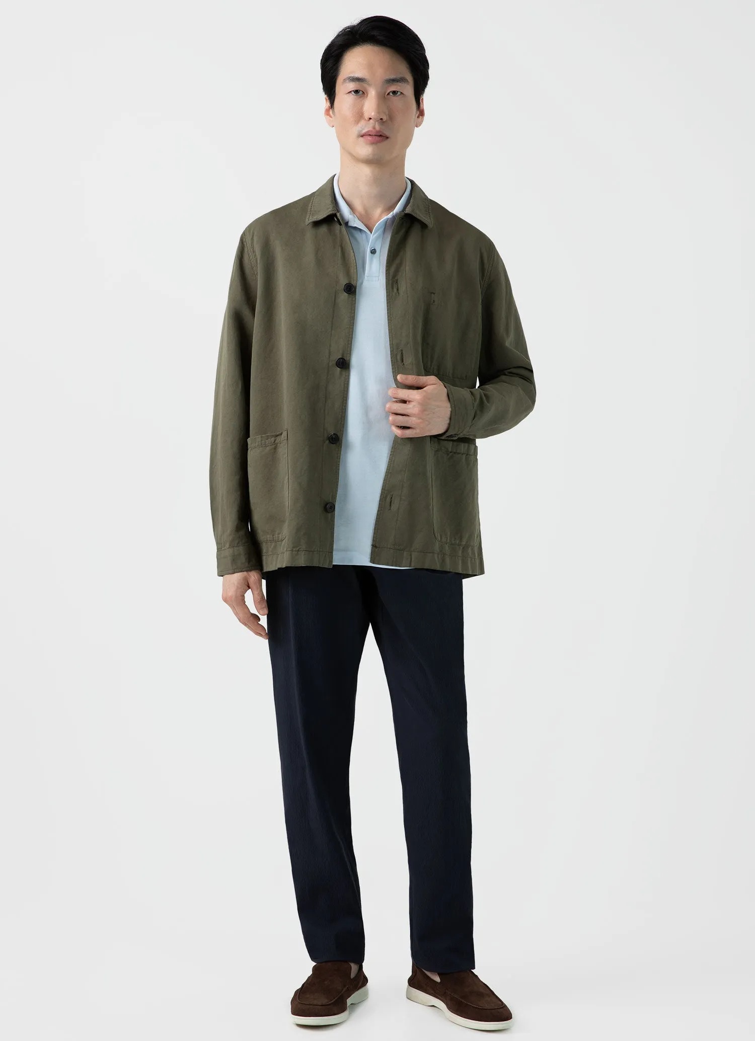 Men's Piqué Polo Shirt in Light Blue sold by Sunspel product image thumbnail 3