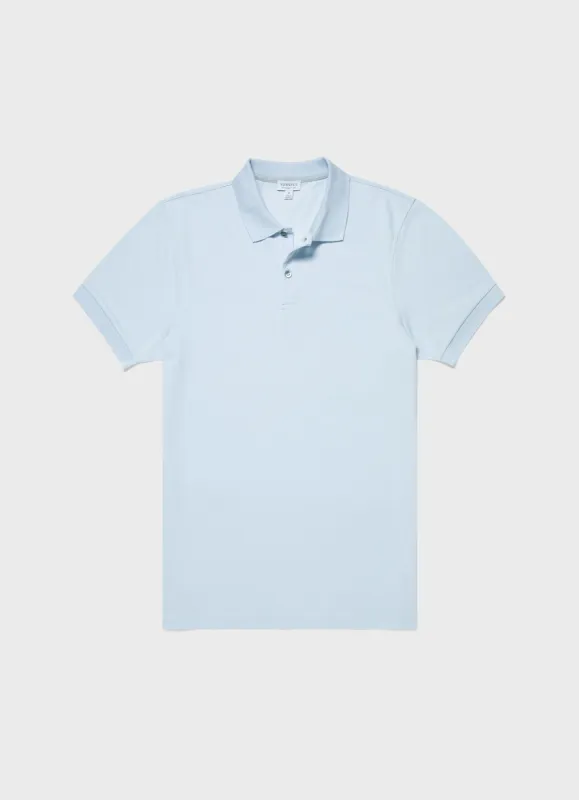 Men's Piqué Polo Shirt in Light Blue sold by Sunspel