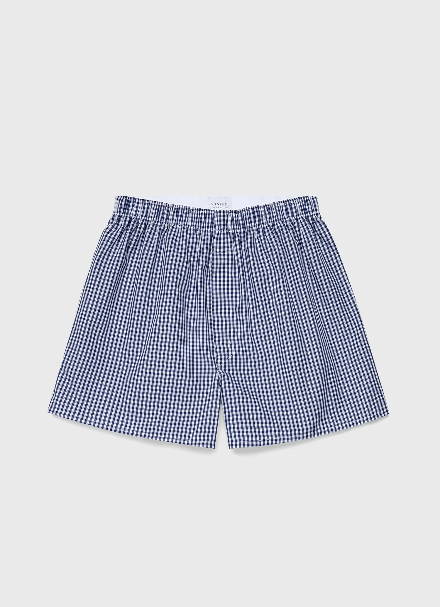Men's Classic Boxer Shorts in Navy Gingham sold by Sunspel