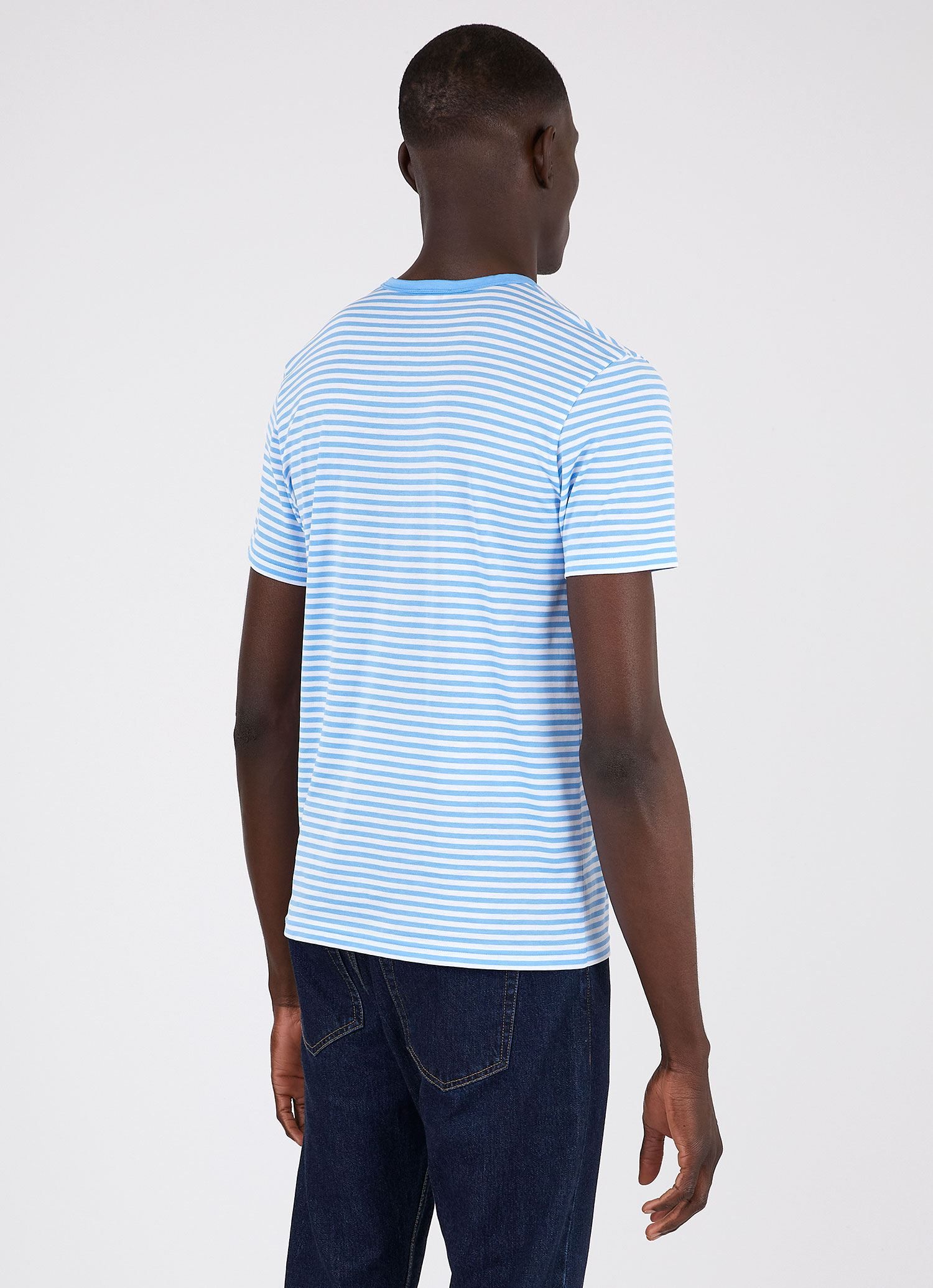 Men's Classic T-shirt in White/Mid Blue English Stripe sold by Sunspel product image thumbnail 4