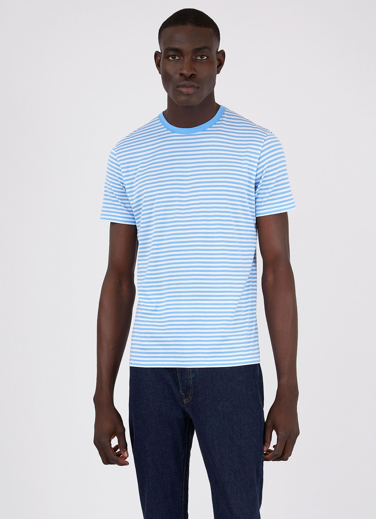 Men's Classic T-shirt in White/Mid Blue English Stripe sold by Sunspel product image thumbnail 2