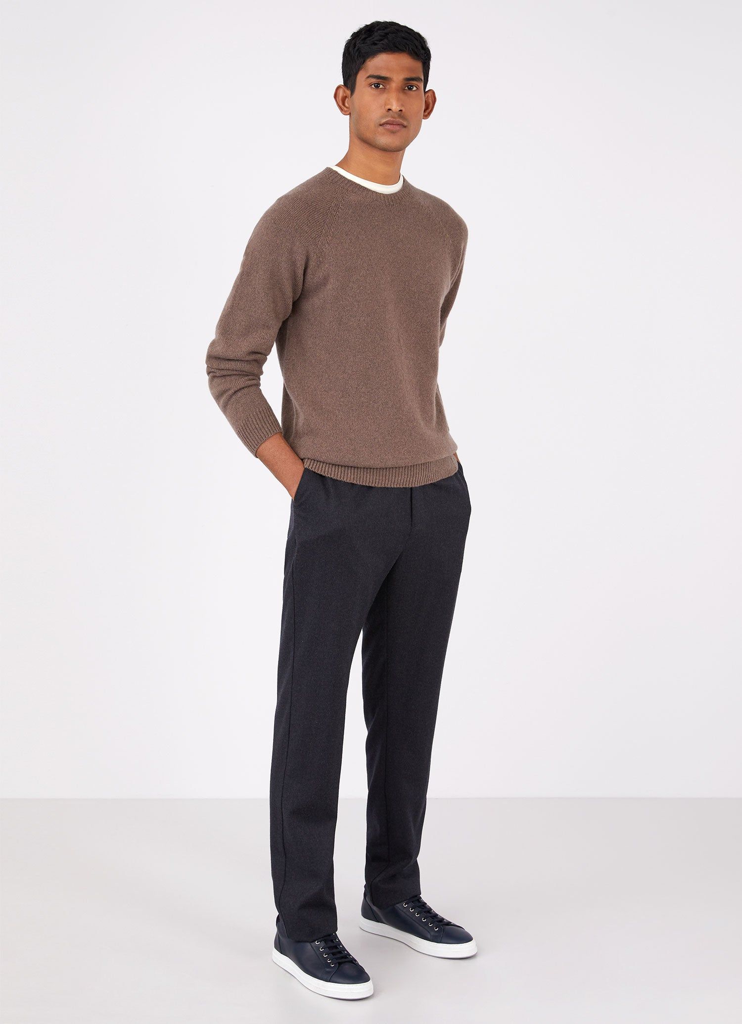 Men's Lambswool Crew Neck Jumper in Umber Brown sold by Sunspel product image thumbnail 3