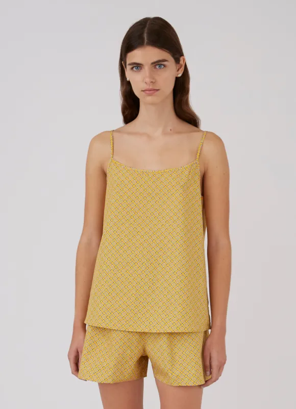 Women's Cotton Cami in Plant Geo Mustard sold by Sunspel