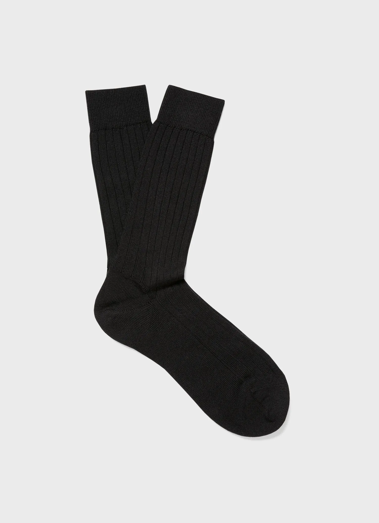 Men's Merino Wool Rib Socks in Black sold by Sunspel