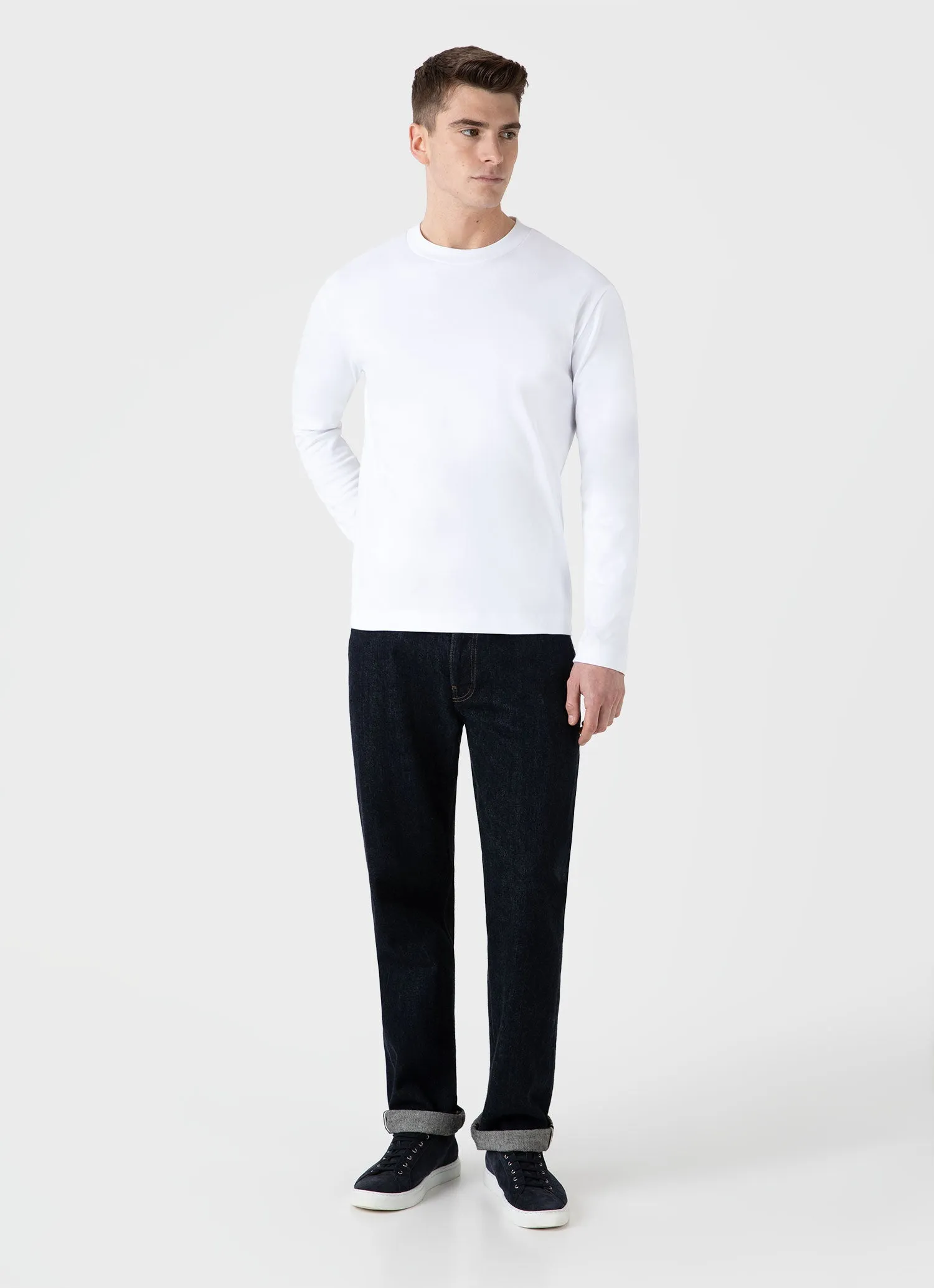 Men's Long Sleeve Heavyweight T-shirt in White sold by Sunspel product image thumbnail 3