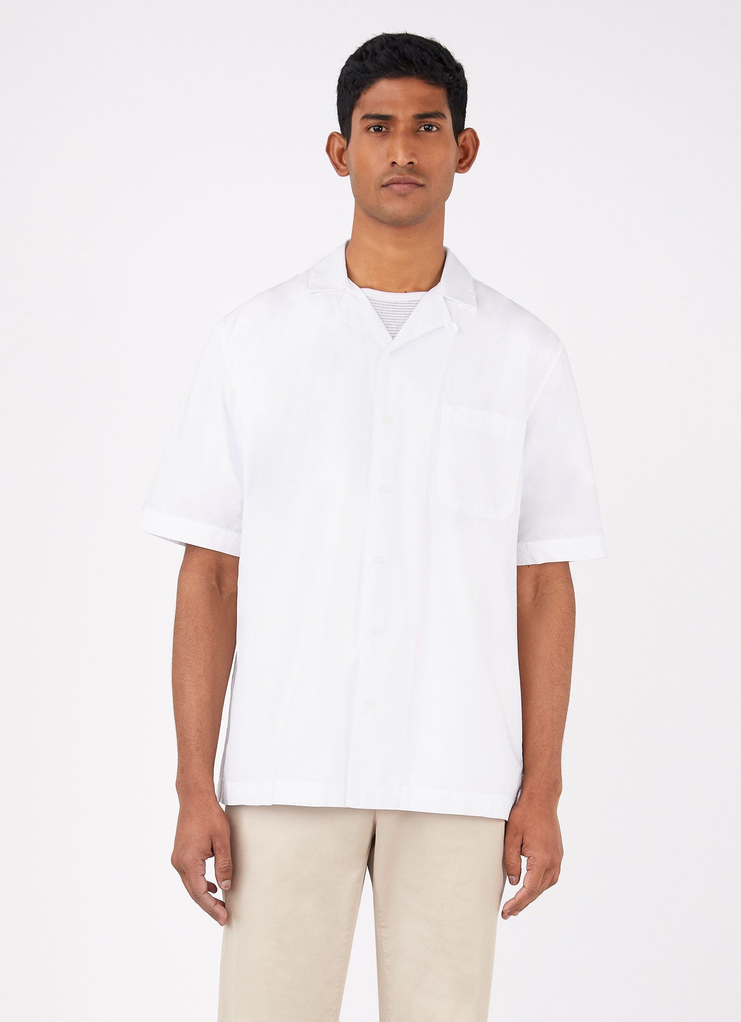 Men's Poplin Camp Collar Shirt in White sold by Sunspel product image thumbnail 2