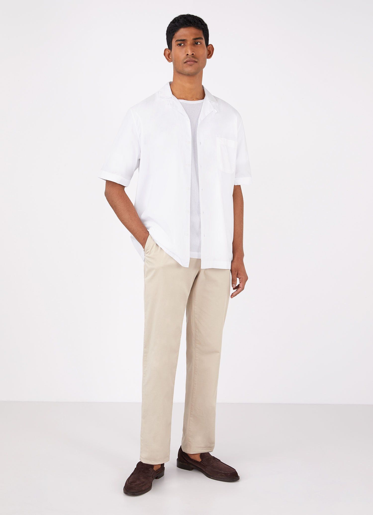 Men's Poplin Camp Collar Shirt in White sold by Sunspel product image thumbnail 3
