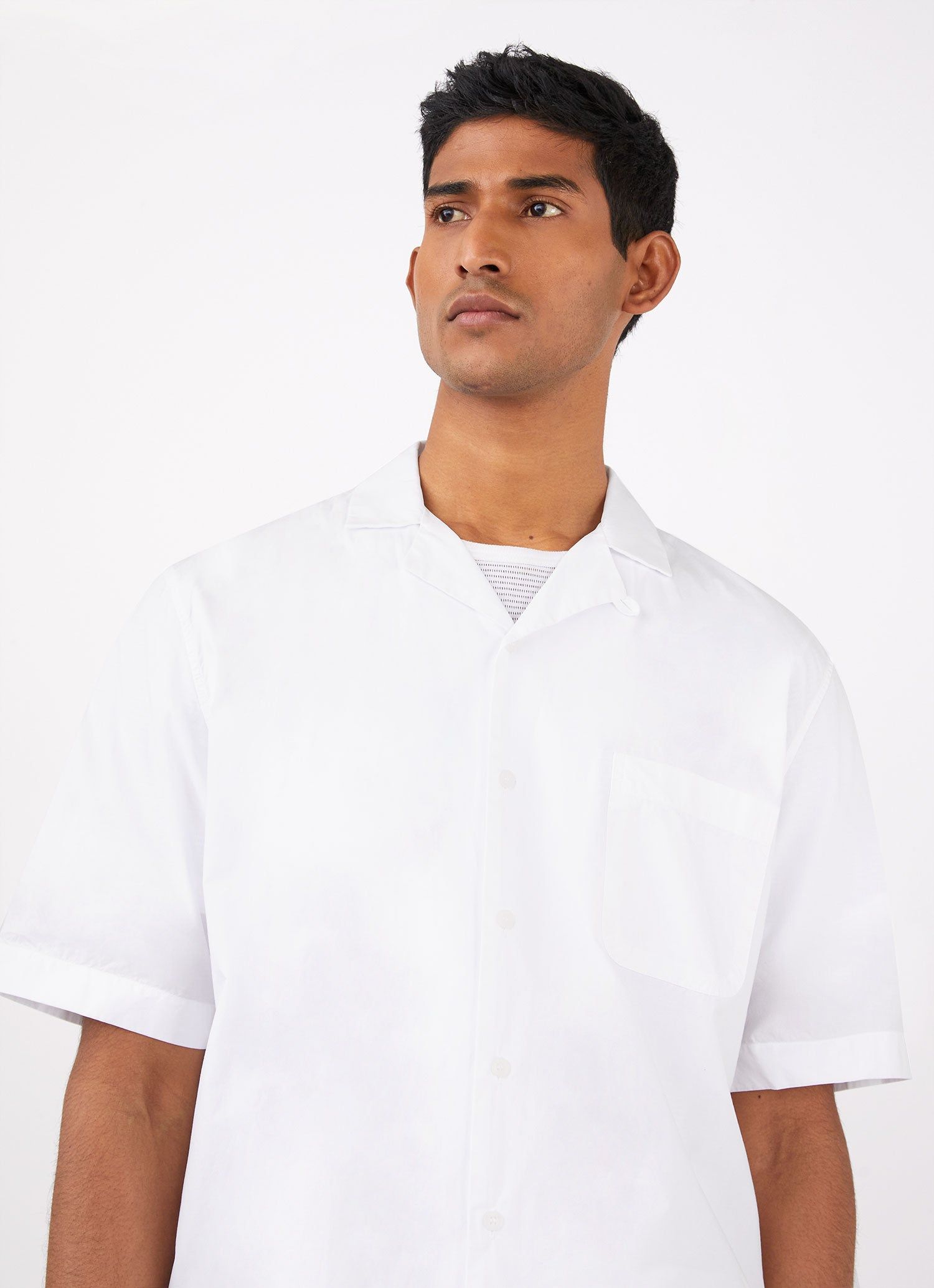 Men's Poplin Camp Collar Shirt in White sold by Sunspel product image thumbnail 5