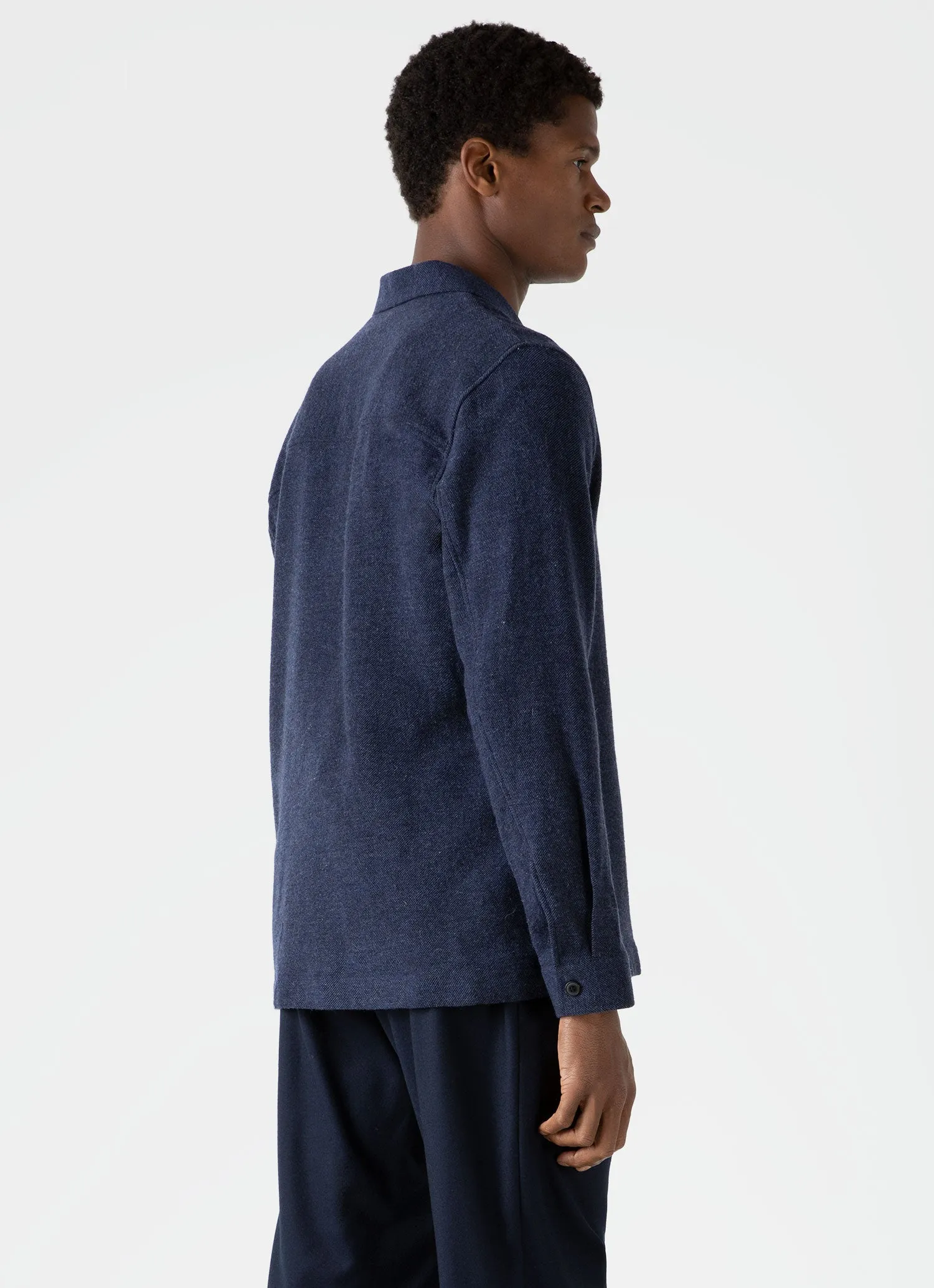 Men's Heavy Flannel Overshirt in Light Navy sold by Sunspel product image thumbnail 4