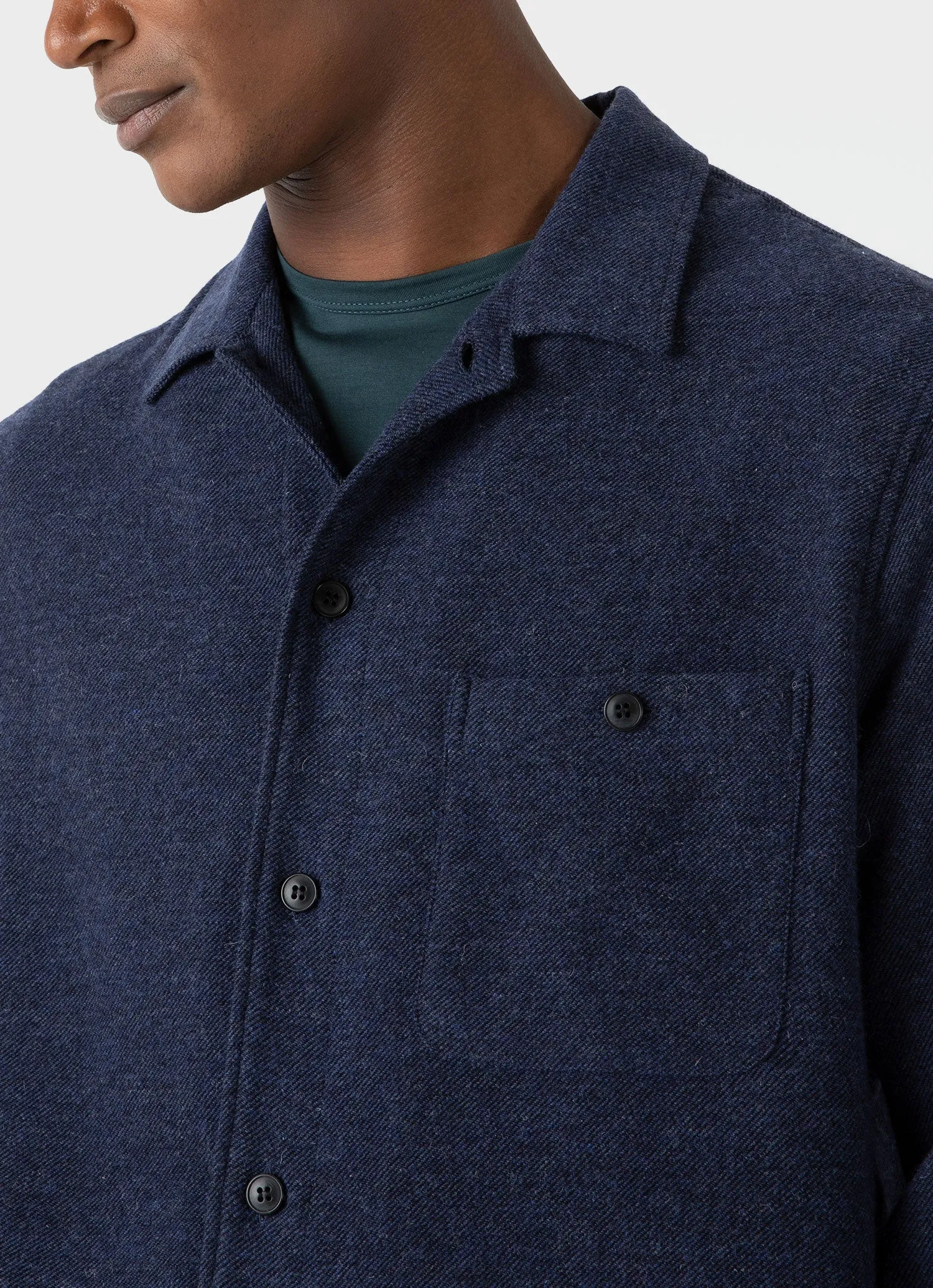 Men's Heavy Flannel Overshirt in Light Navy sold by Sunspel product image thumbnail 5