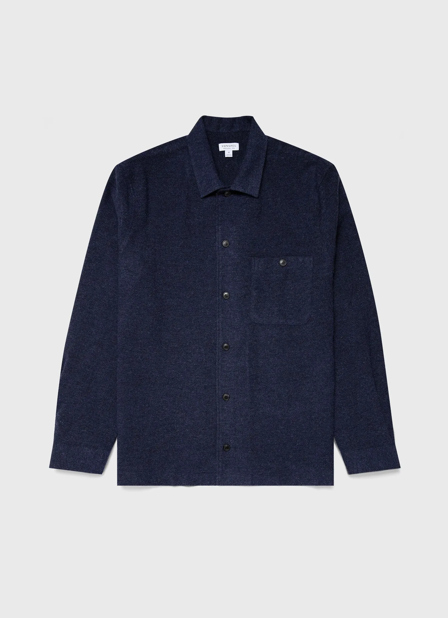 Men's Heavy Flannel Overshirt in Light Navy sold by Sunspel