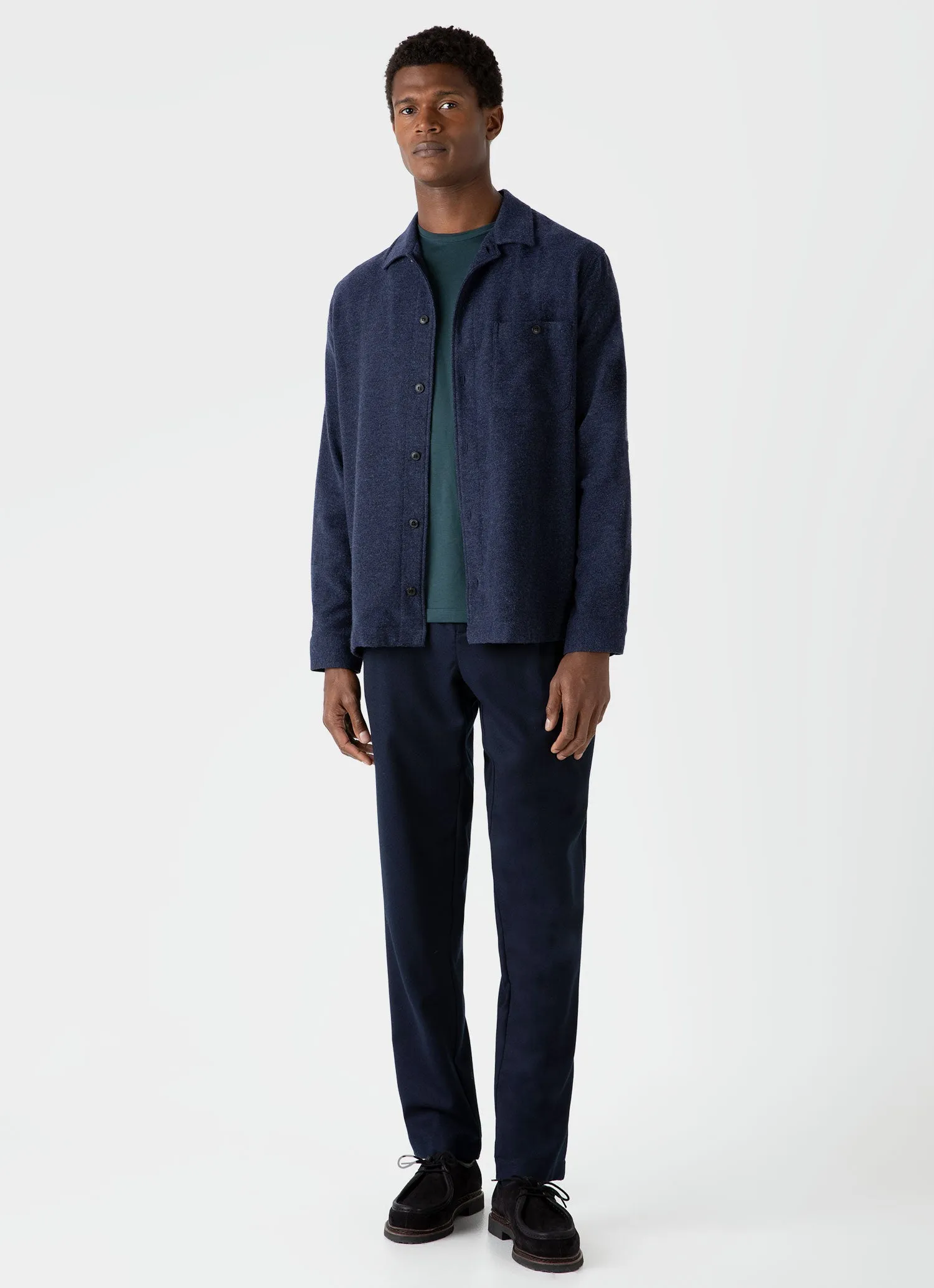 Men's Heavy Flannel Overshirt in Light Navy sold by Sunspel product image thumbnail 3