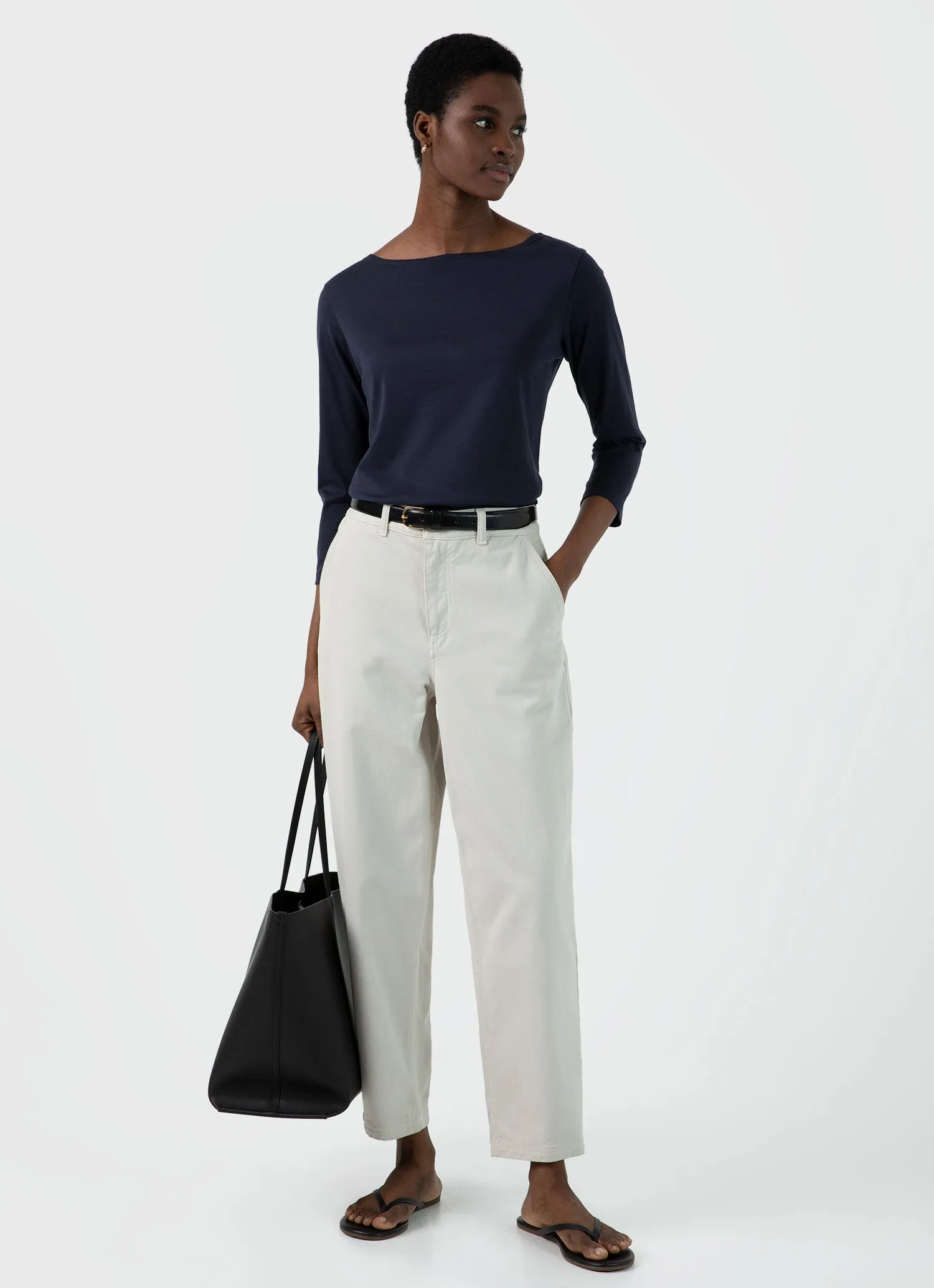 Women's Cotton Tapered Trouser in Chalk sold by Sunspel