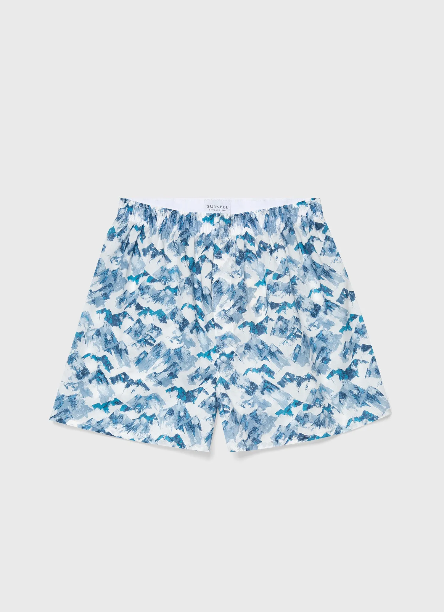 Men's Classic Boxer Shorts in Liberty Fabric Blue Mount Olympus sold by Sunspel