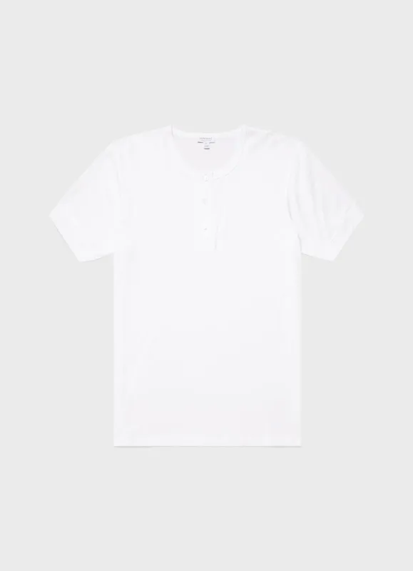 Men's Henley T-shirt in White made by Sunspel