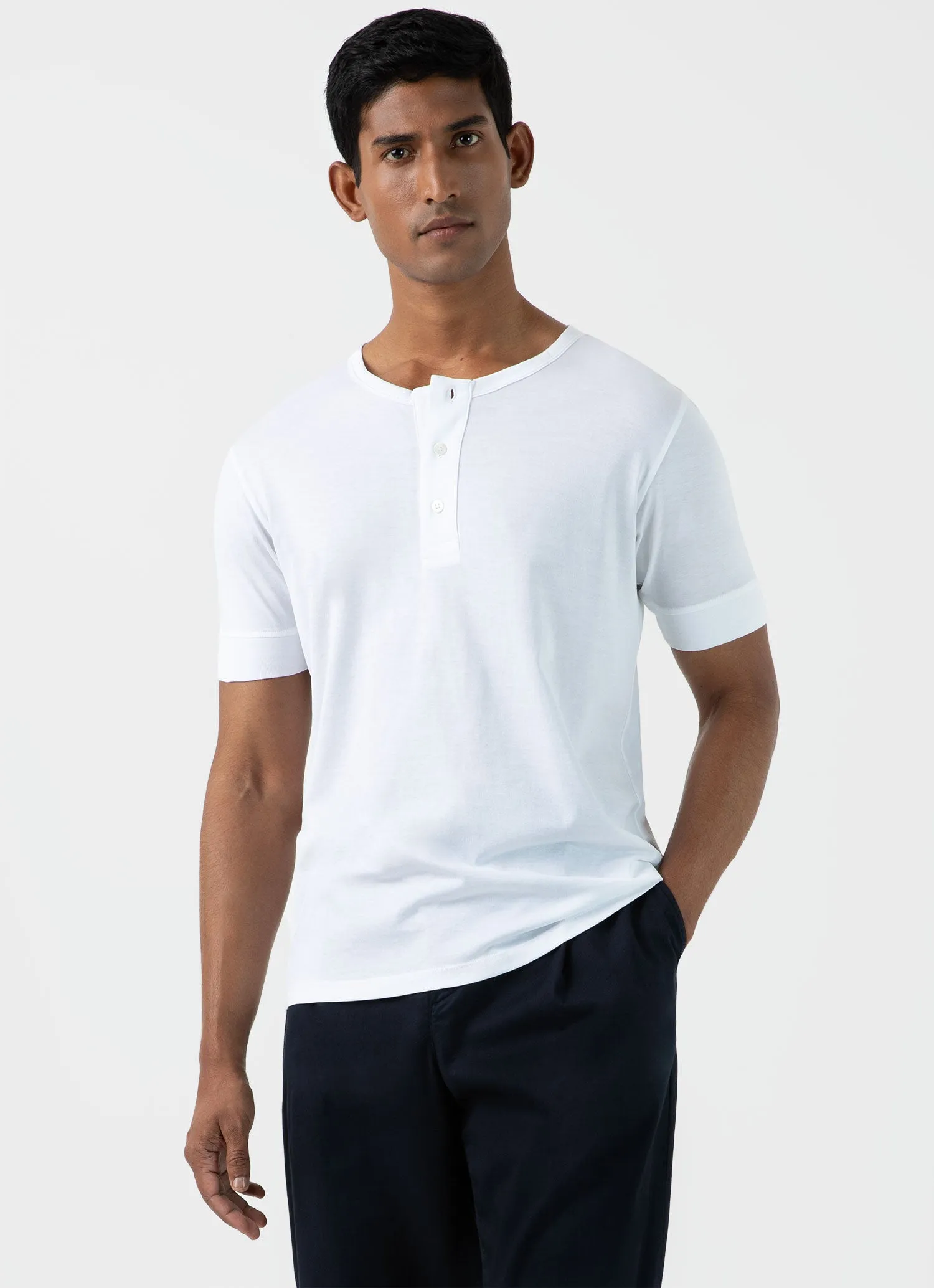 Men's Henley T-shirt in White sold by Sunspel product image thumbnail 2