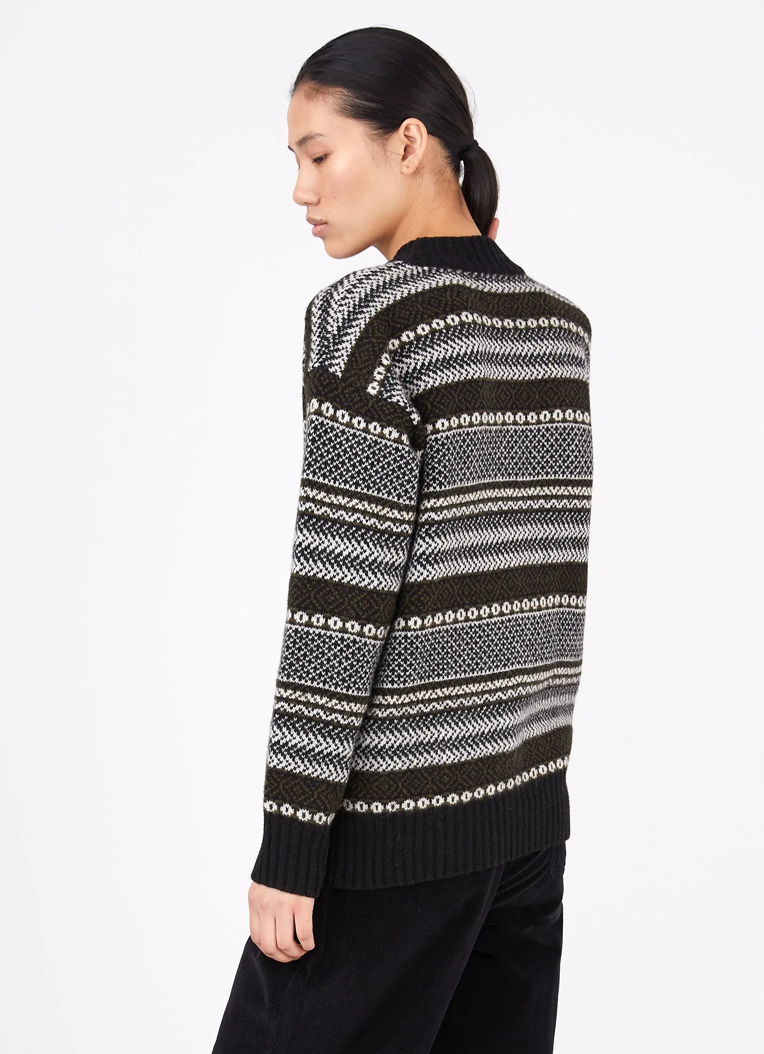 Women's Lambswool Fairisle Jumper in Black/Ecru/Dark Moss Fairisle sold by Sunspel product image thumbnail 4