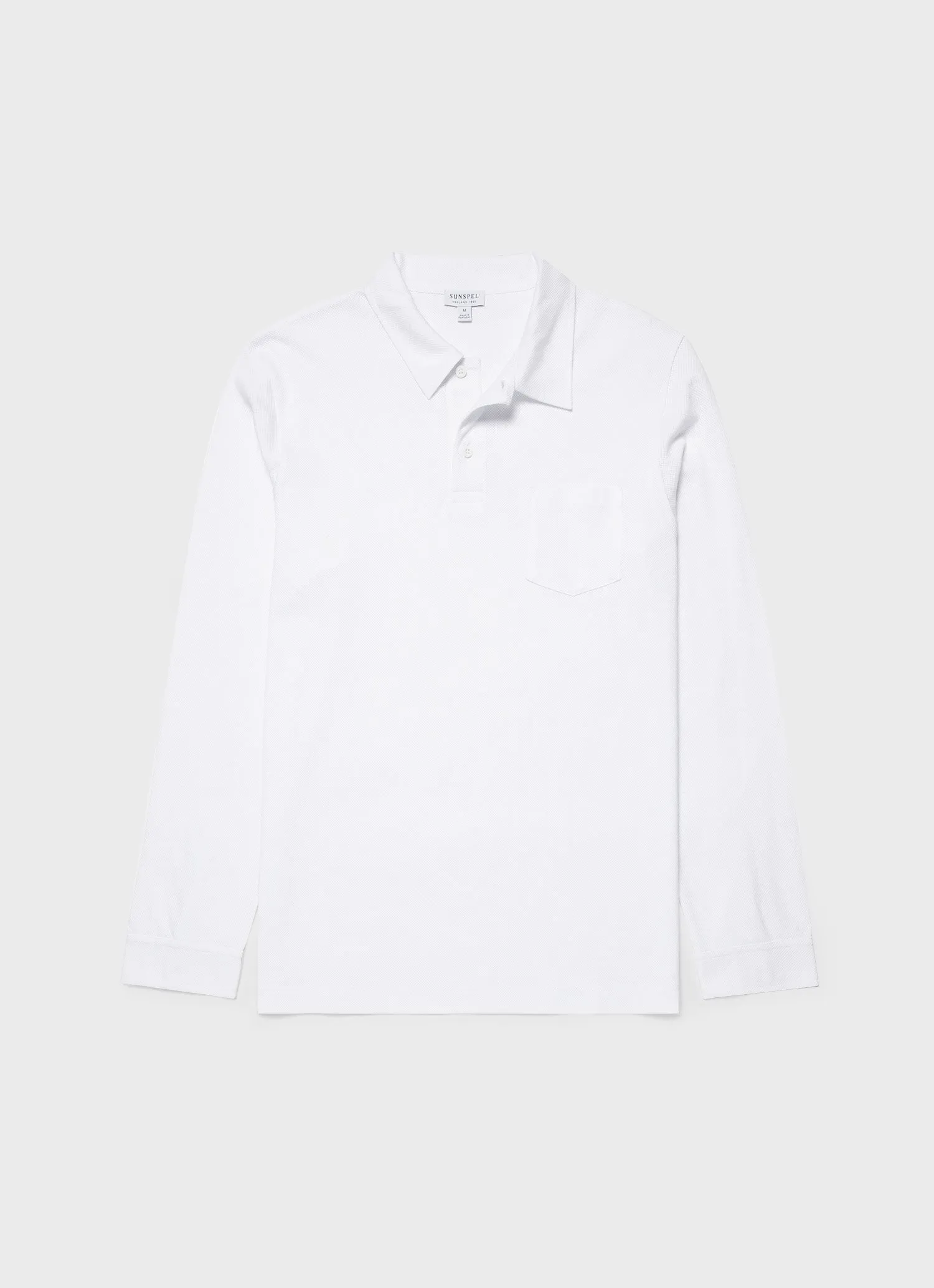 Men's Long Sleeve Riviera Polo Shirt in White sold by Sunspel