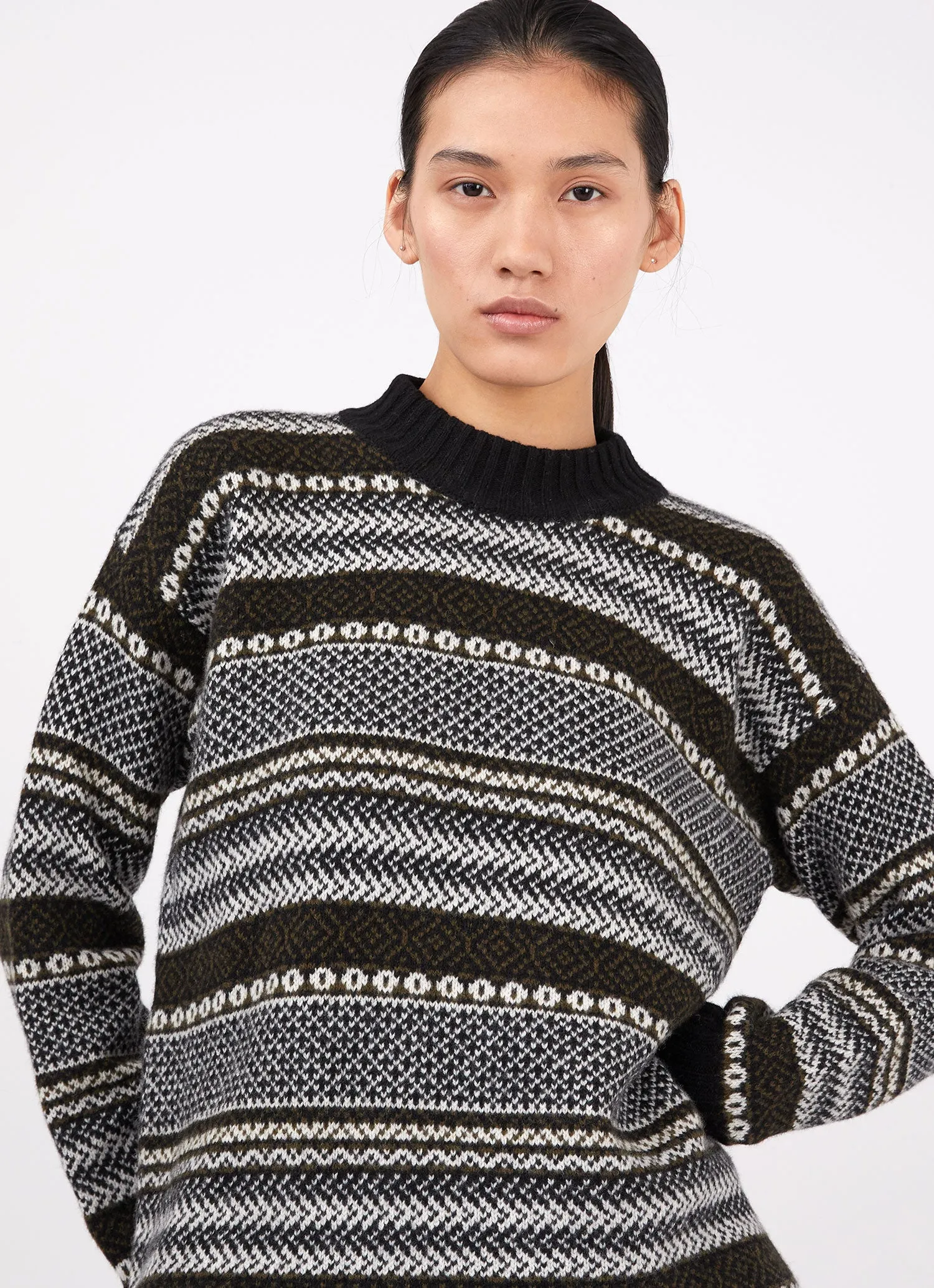 Women's Lambswool Fairisle Jumper in Black/Ecru/Dark Moss Fairisle sold by Sunspel product image thumbnail 2