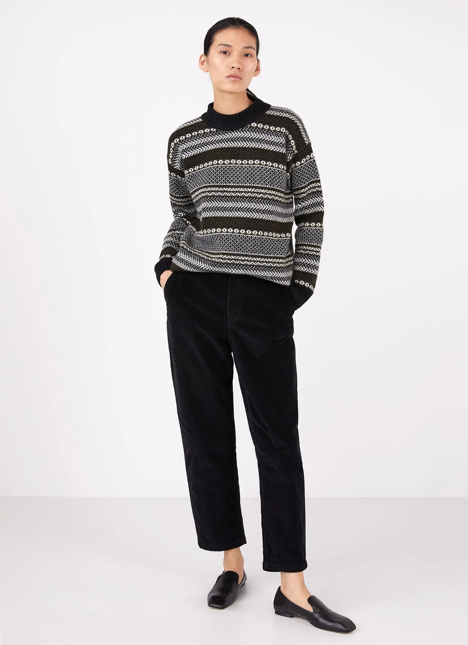 Women's Lambswool Fairisle Jumper in Black/Ecru/Dark Moss Fairisle sold by Sunspel product image thumbnail 3