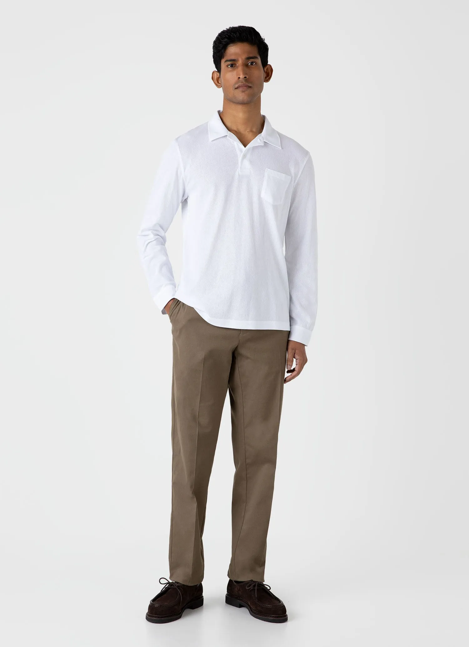 Men's Long Sleeve Riviera Polo Shirt in White sold by Sunspel product image thumbnail 3