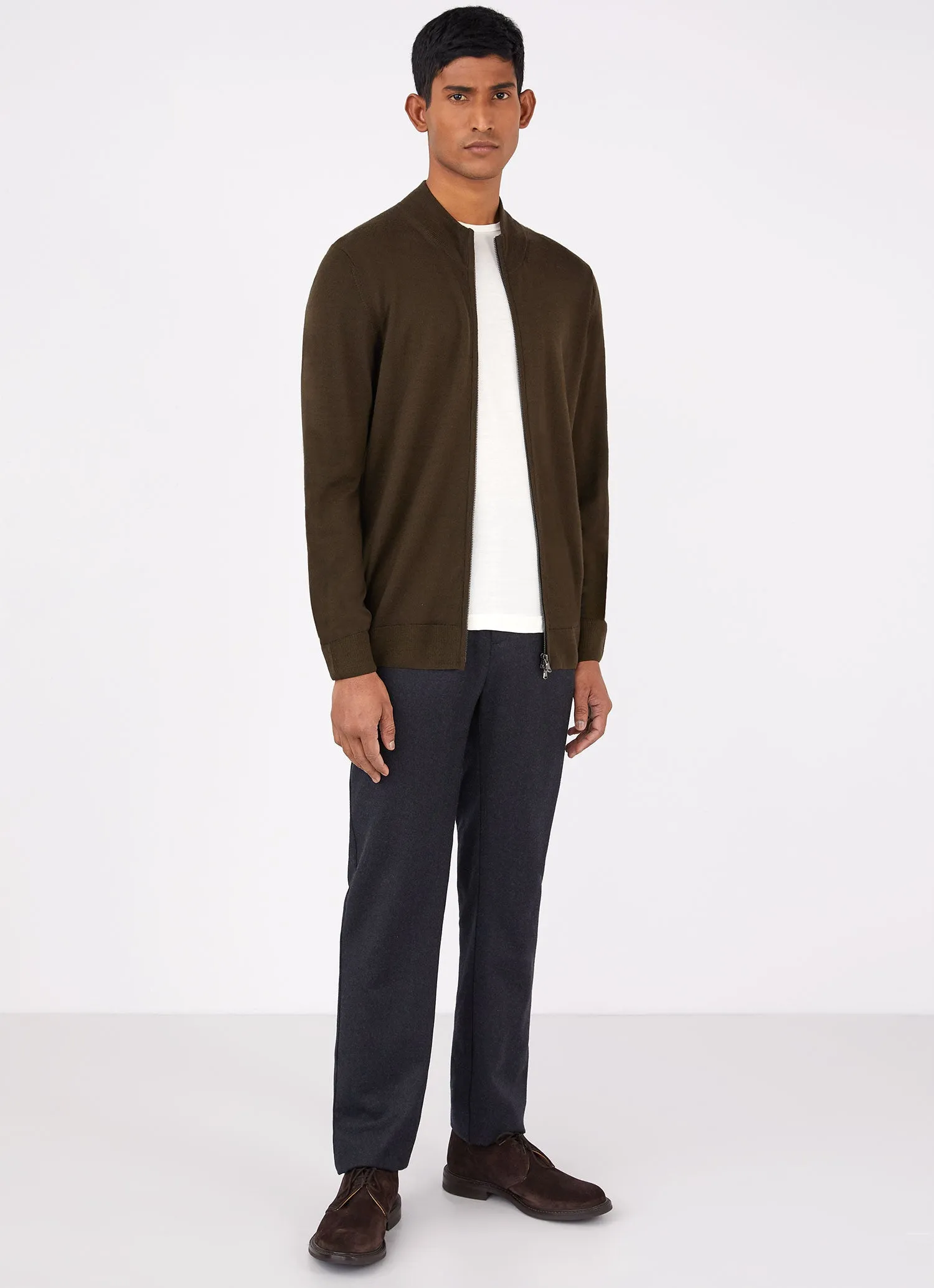 Men's Extra-Fine Merino Zip Cardigan in Dark Moss sold by Sunspel product image thumbnail 3