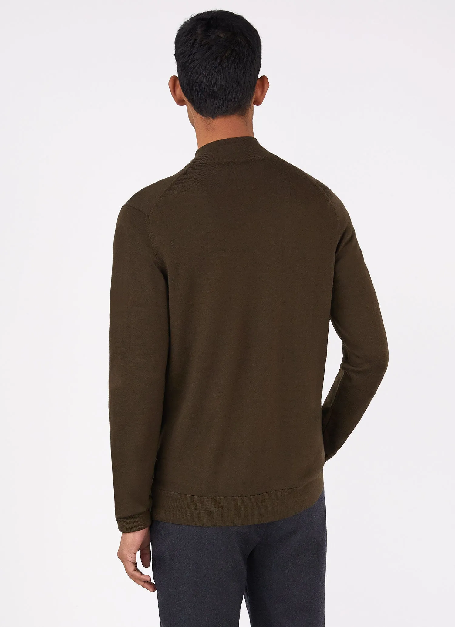 Men's Extra-Fine Merino Zip Cardigan in Dark Moss sold by Sunspel product image thumbnail 4