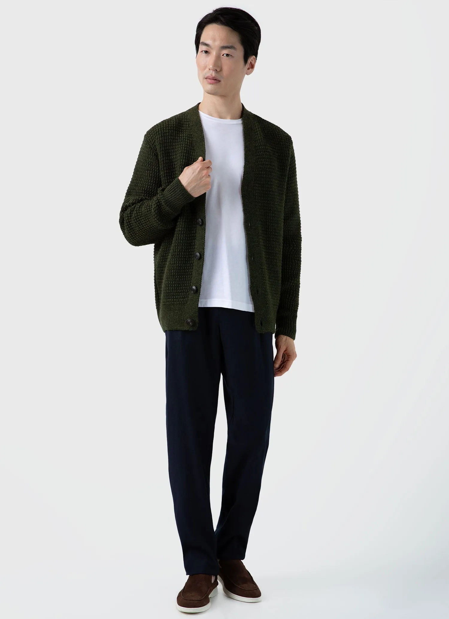 Men's Fisherman Cardigan in Dark Olive sold by Sunspel product image thumbnail 3
