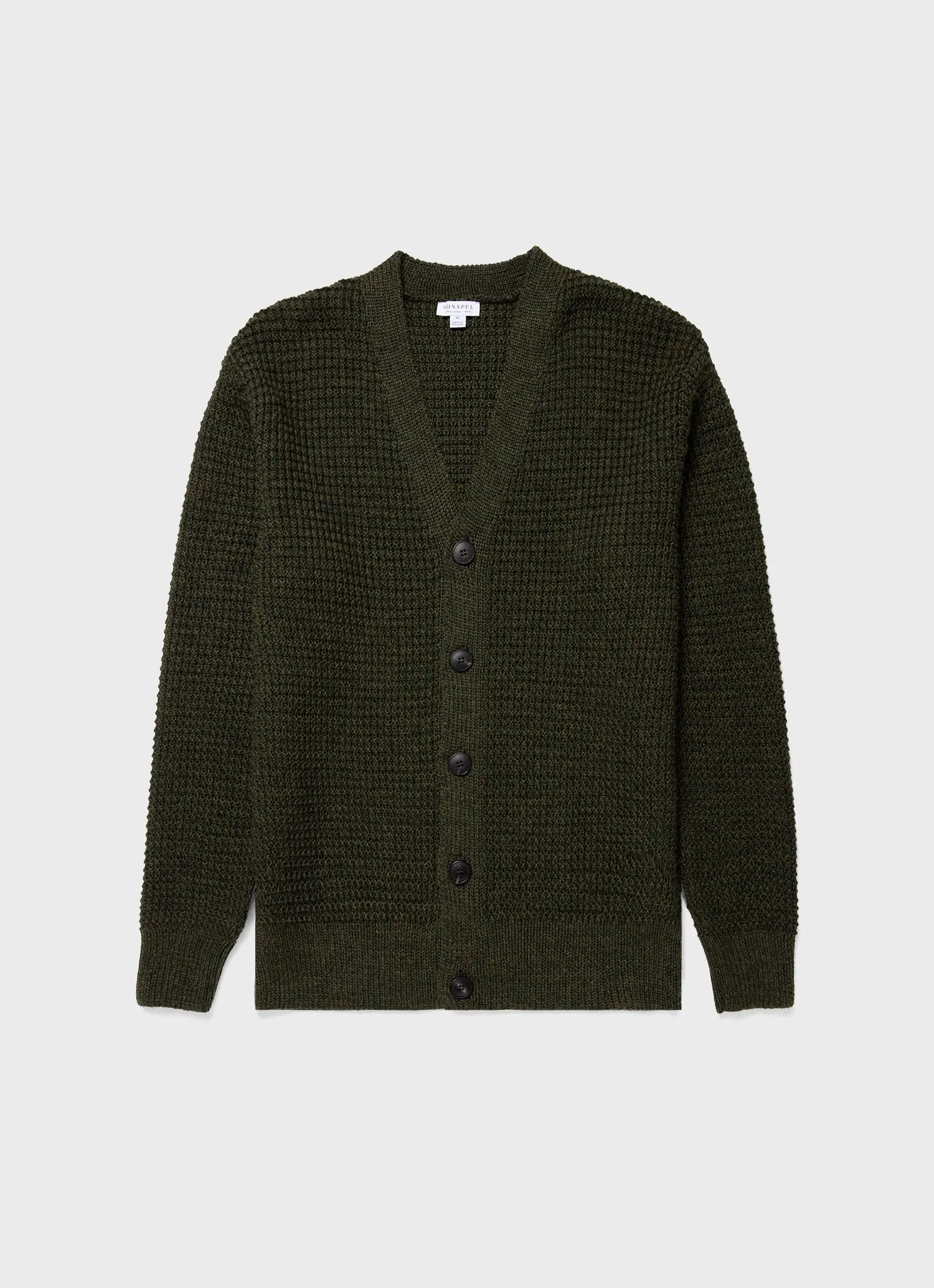 Men's Fisherman Cardigan in Dark Olive sold by Sunspel