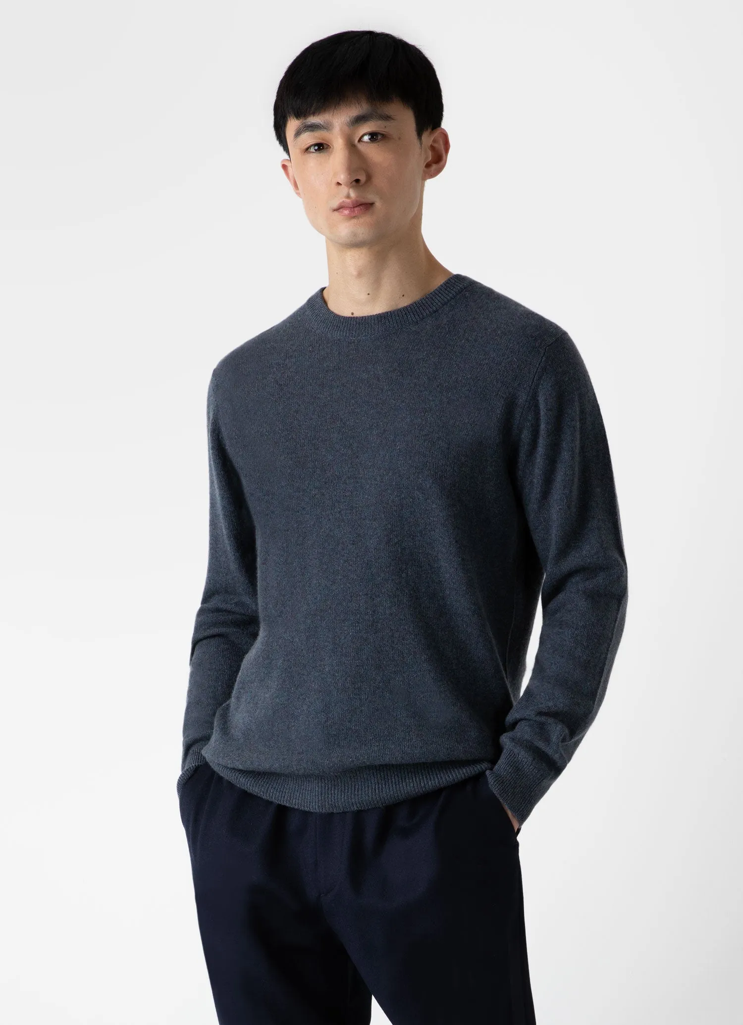 Men's Cashmere Crew Neck Jumper in Peacock Melange sold by Sunspel product image thumbnail 2