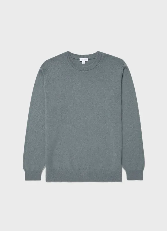Men's Cashmere Crew Neck Jumper in Smoke Green sold by Sunspel