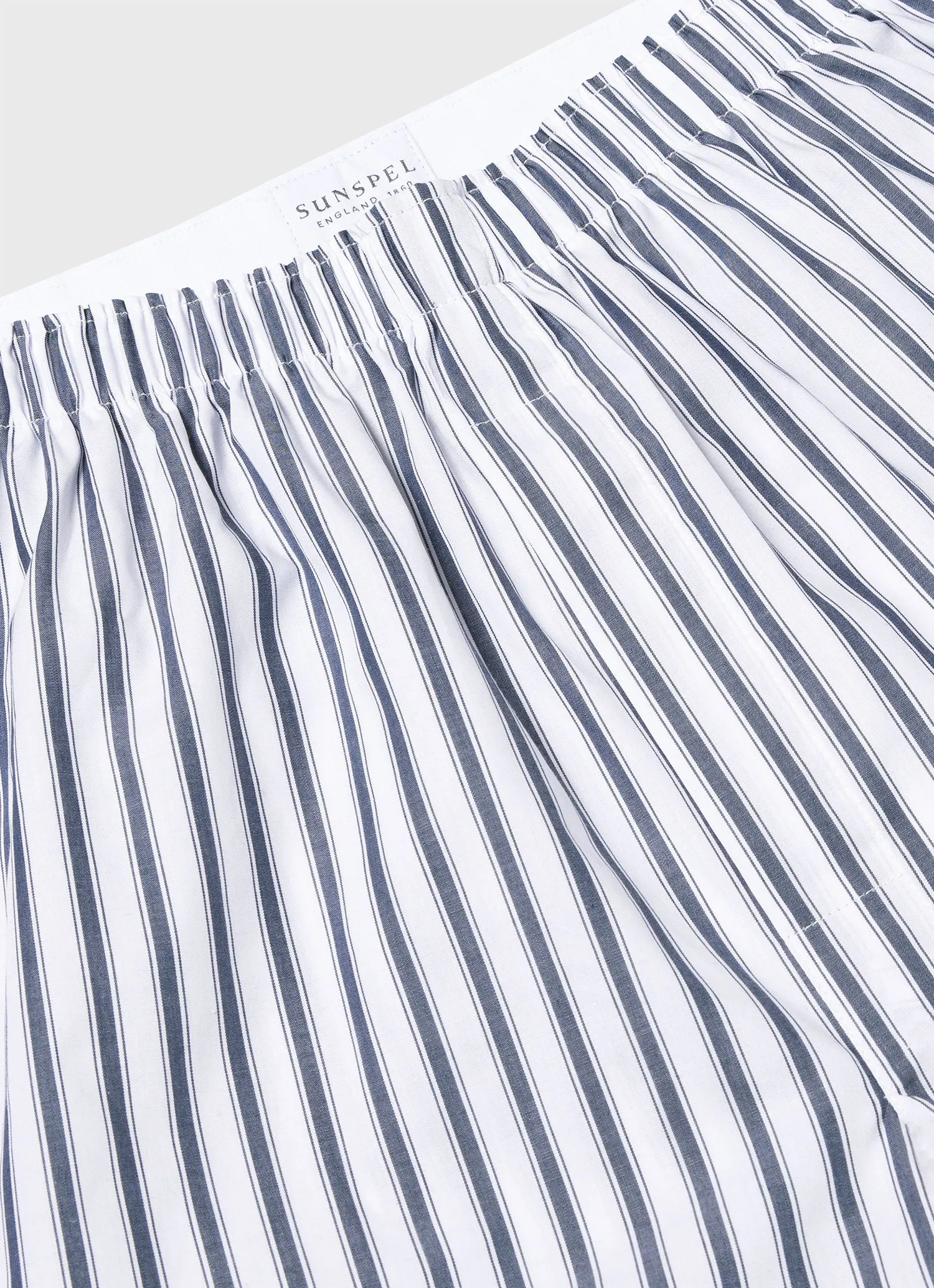 Men's Classic Boxer Shorts in White/Navy Stripe sold by Sunspel product image thumbnail 4